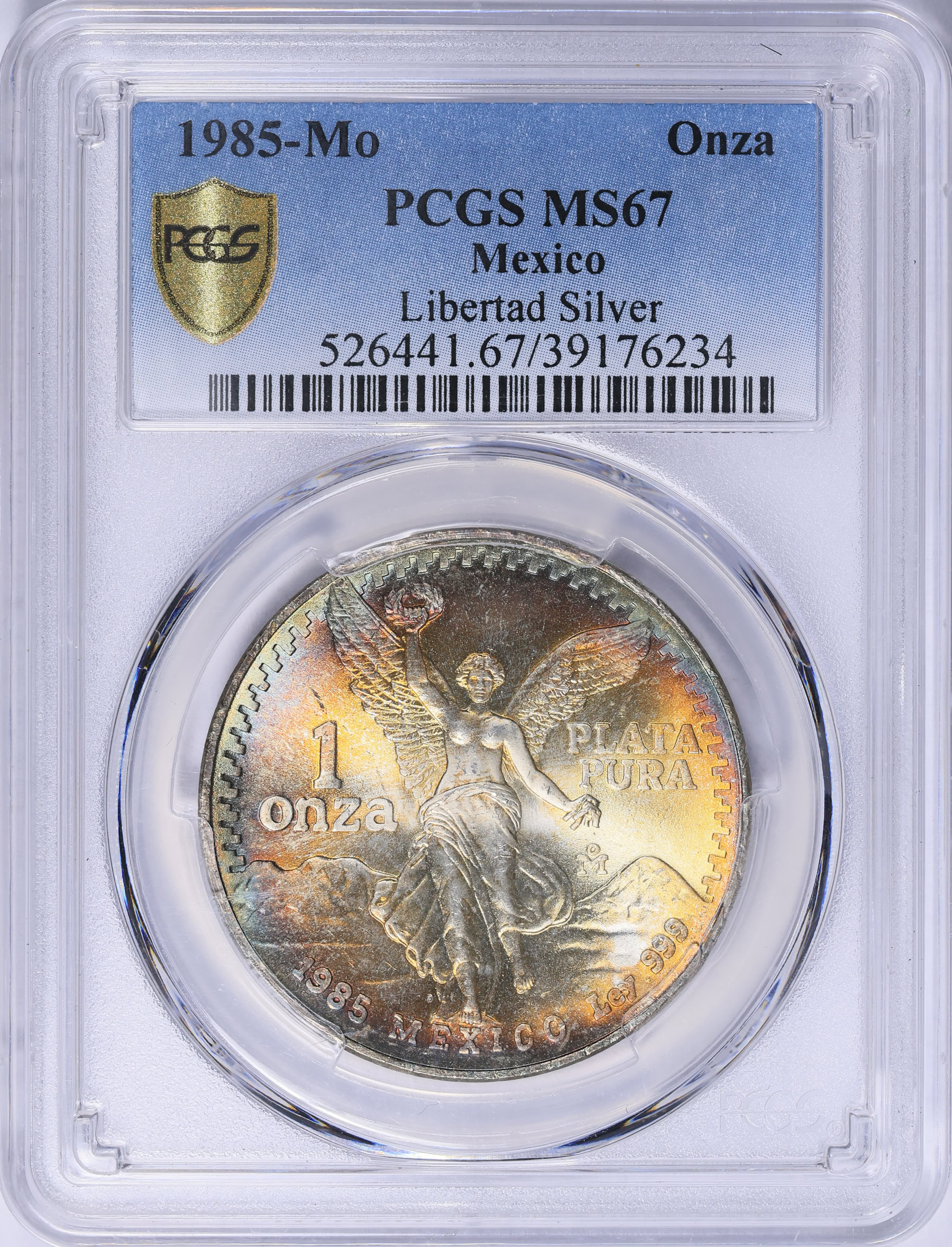 Mexico 1985-Mo Silver Onza Libertad KM-494.1 PCGS MS-67 (Toned