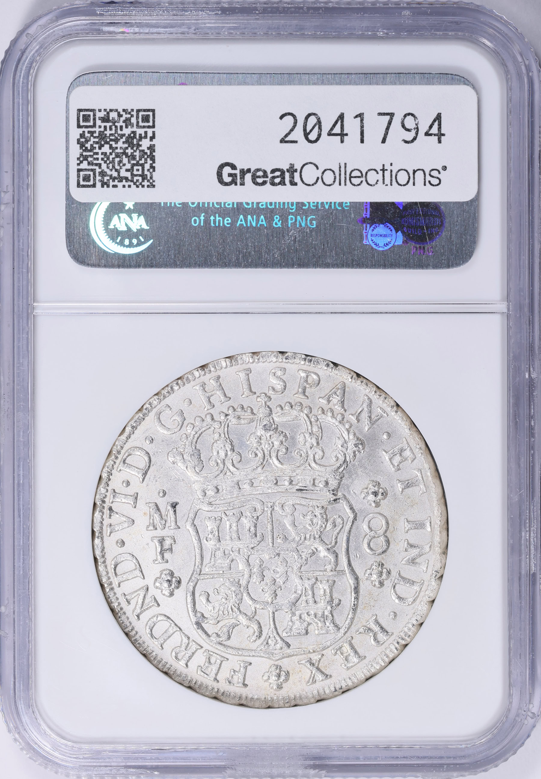 Mexico 1754/3-Mo MF Silver 8 Reales KM-104.1 NGC MS-61 (Item