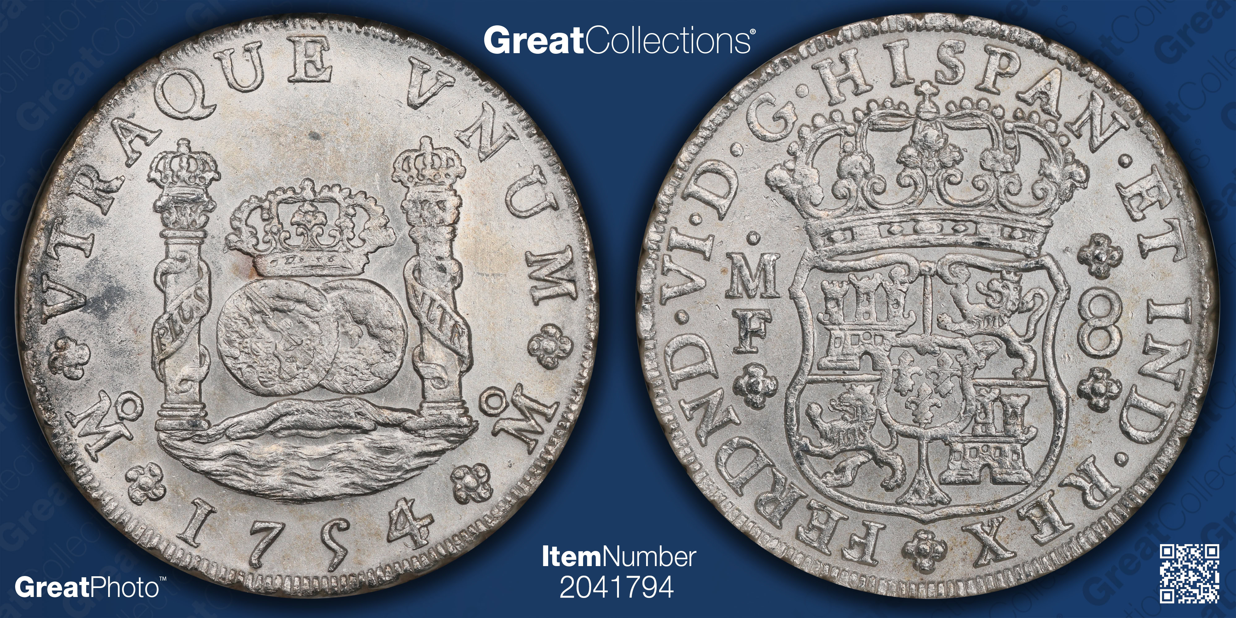 Mexico 1754/3-Mo MF Silver 8 Reales KM-104.1 NGC MS-61 (Item