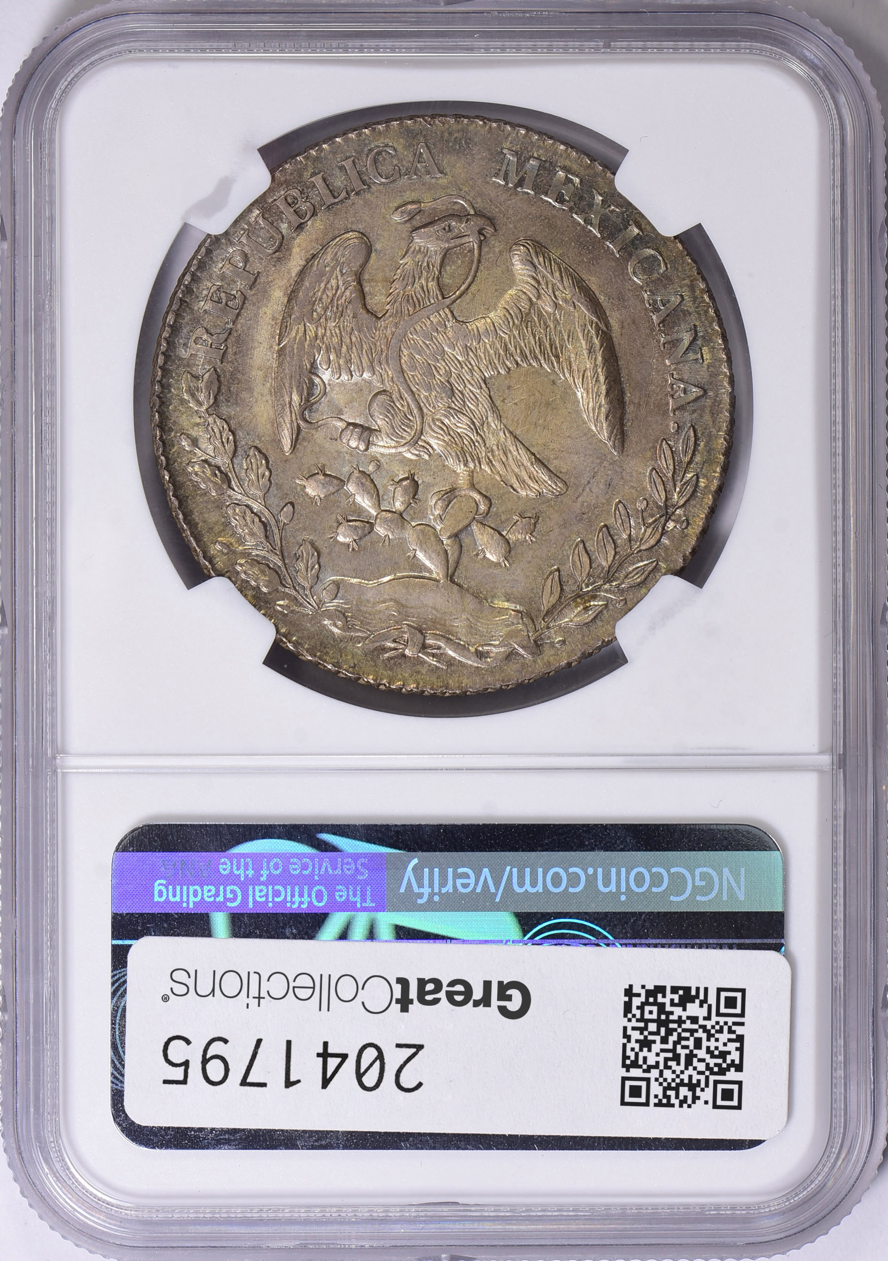 Mexico 1885-Mo MH Silver 8 Reales KM-377.10 NGC MS-65 (Toned