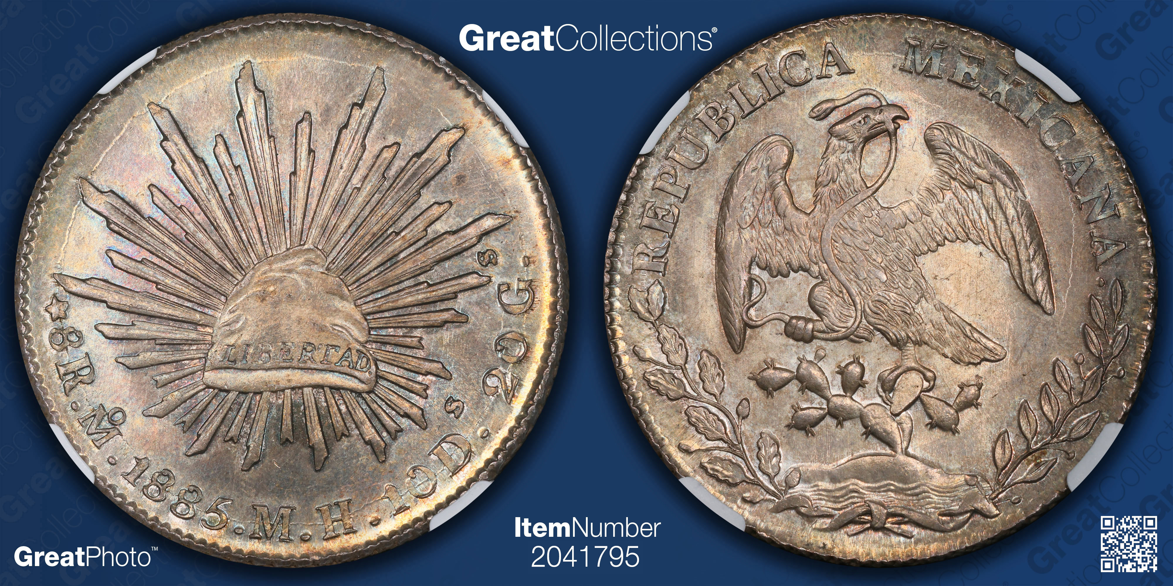 Mexico 1885-Mo MH Silver 8 Reales KM-377.10 NGC MS-65 (Toned