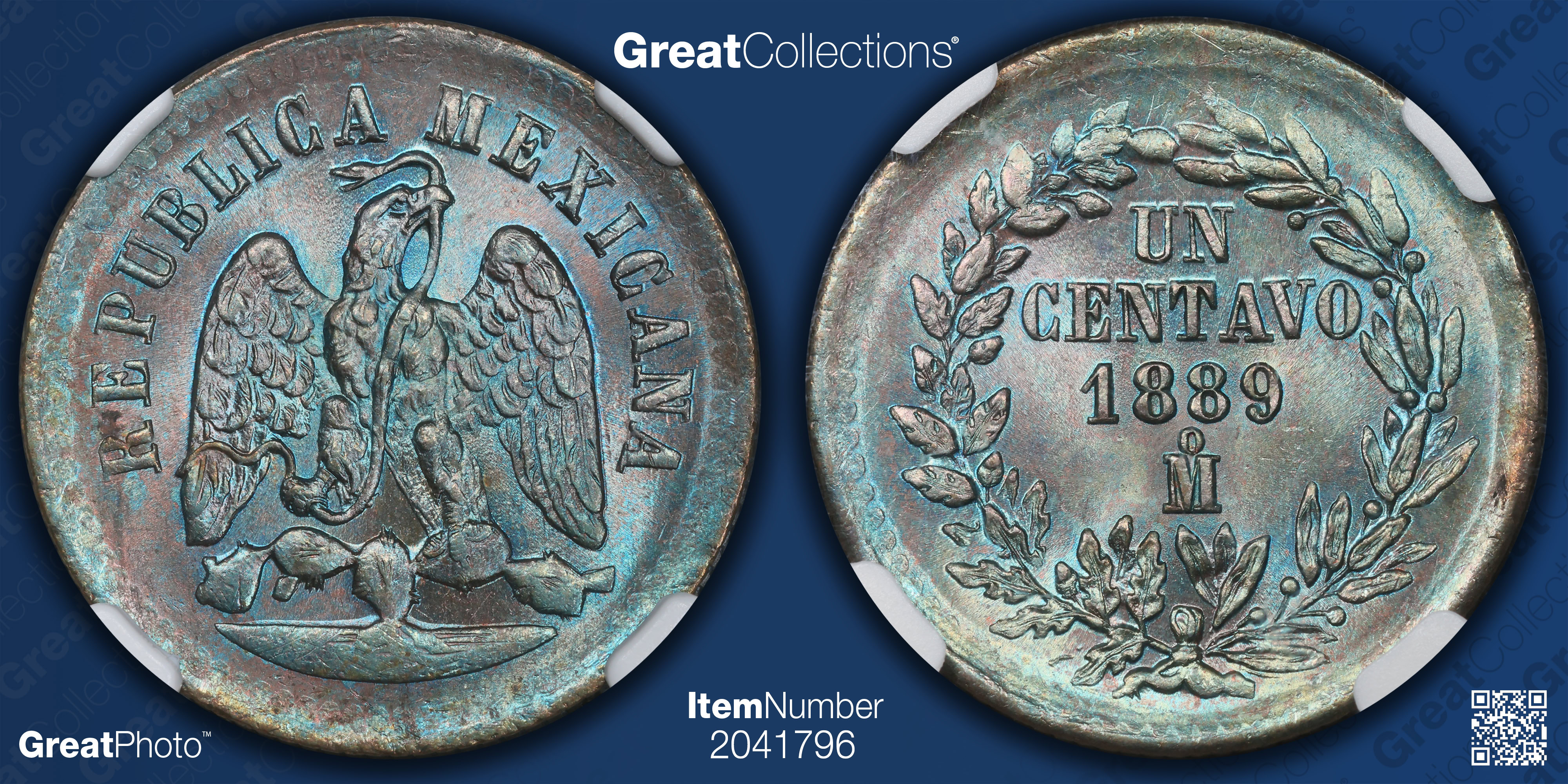 Mexico 1889-Mo Centavo KM-391.6 NGC MS-65+ BN (Toned) (Item