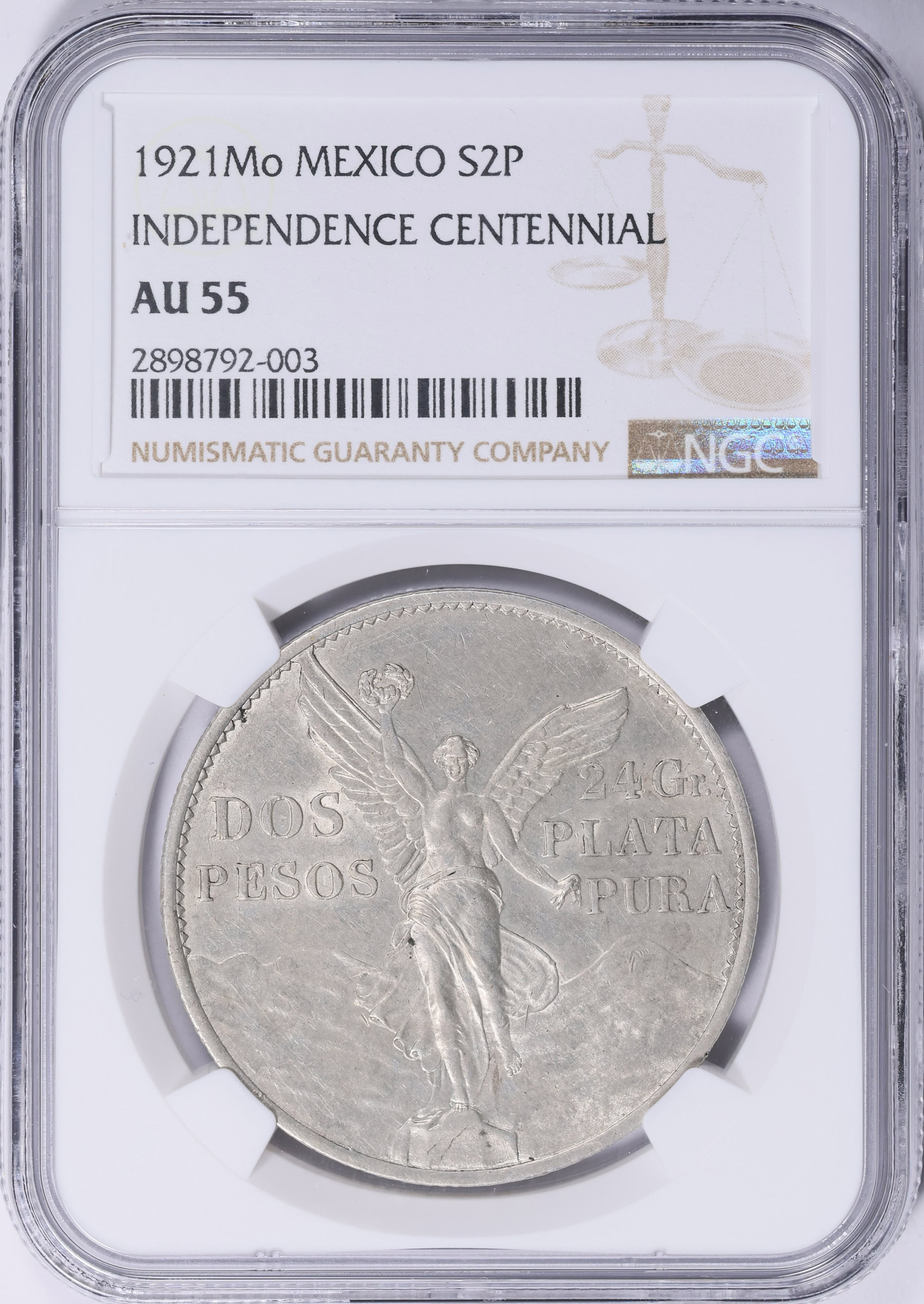 Mexico 1921-Mo Silver 2 Pesos Independence Centennial KM-462 NGC