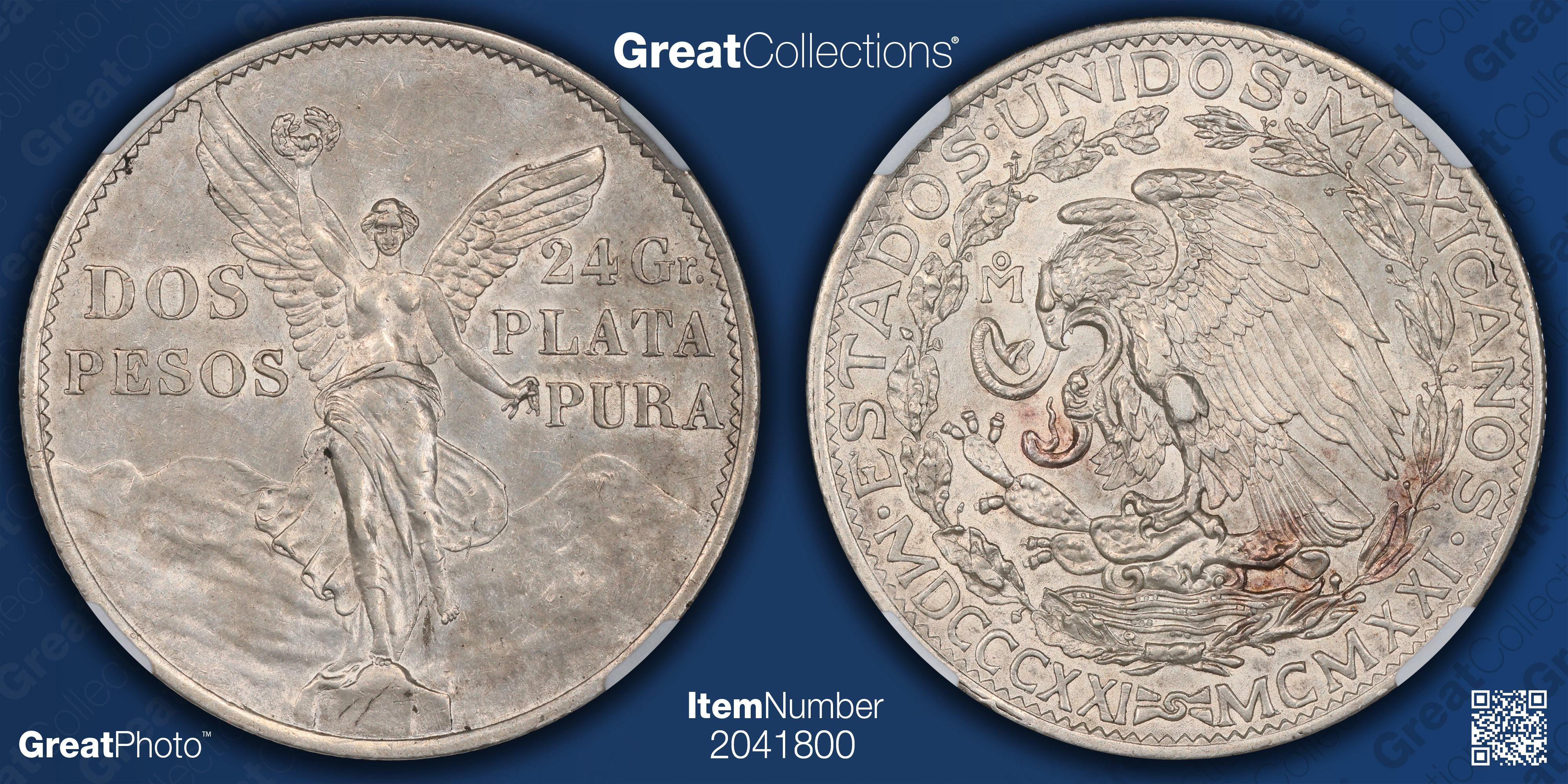 1921-Mo メキシコ 2ペソ銀貨 独立100周年 KM-462 PCGS 1921-Mo
