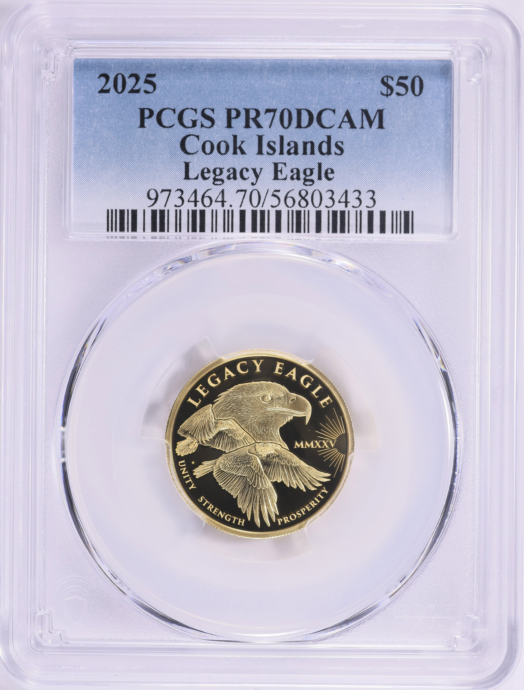 Cook Islands 2025 Gold $50 Legacy Eagle PCGS Proof-70 DCAM (AGW