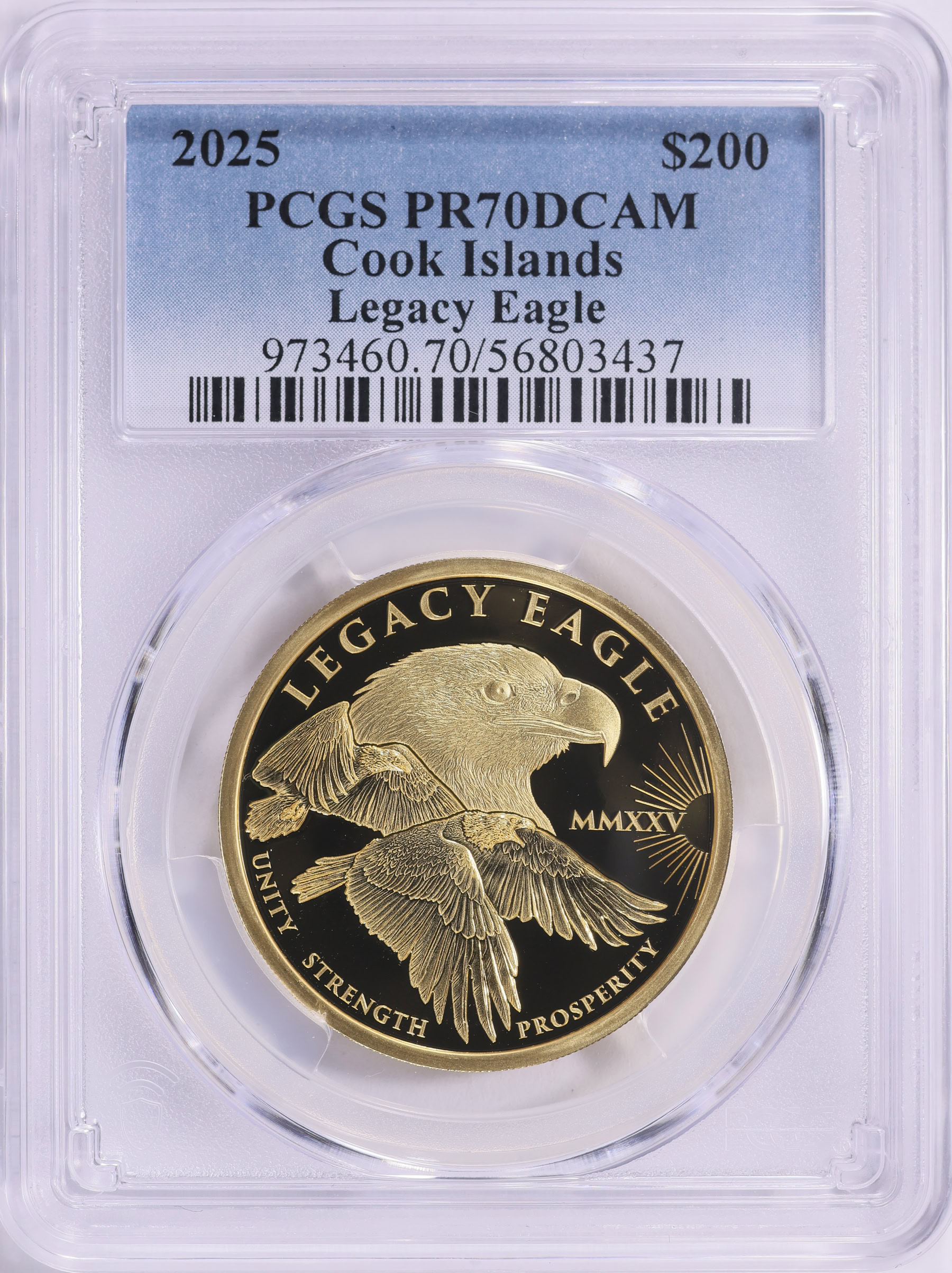 Cook Eagle Cook Islands 2025 Gold $200 Legacy Eagle PCGS Proof-70 DCAM (AGW = 0. ...