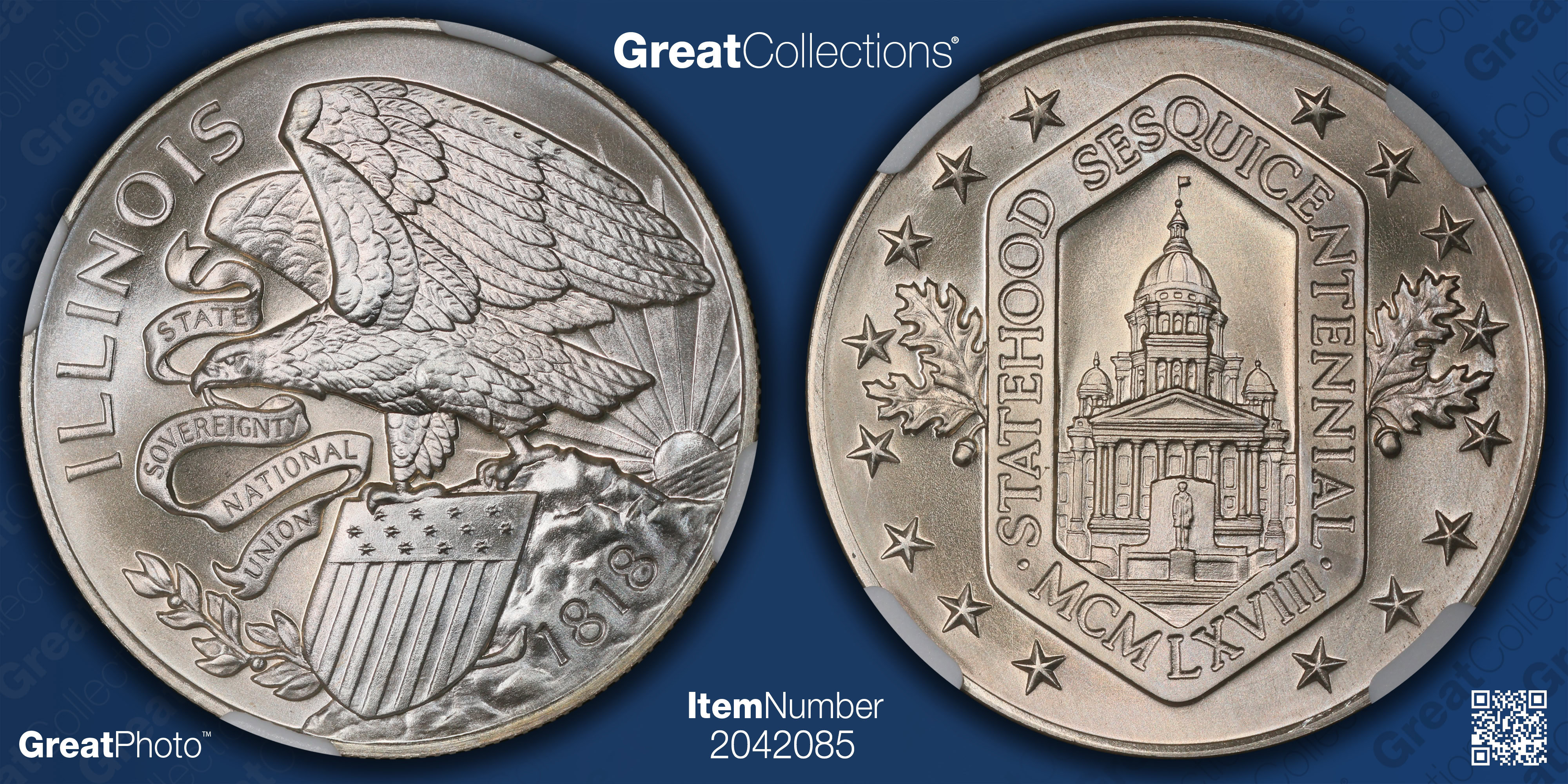 1968 Silver Illinois Sesquicentennial Heraldic Art Medal So-Called
