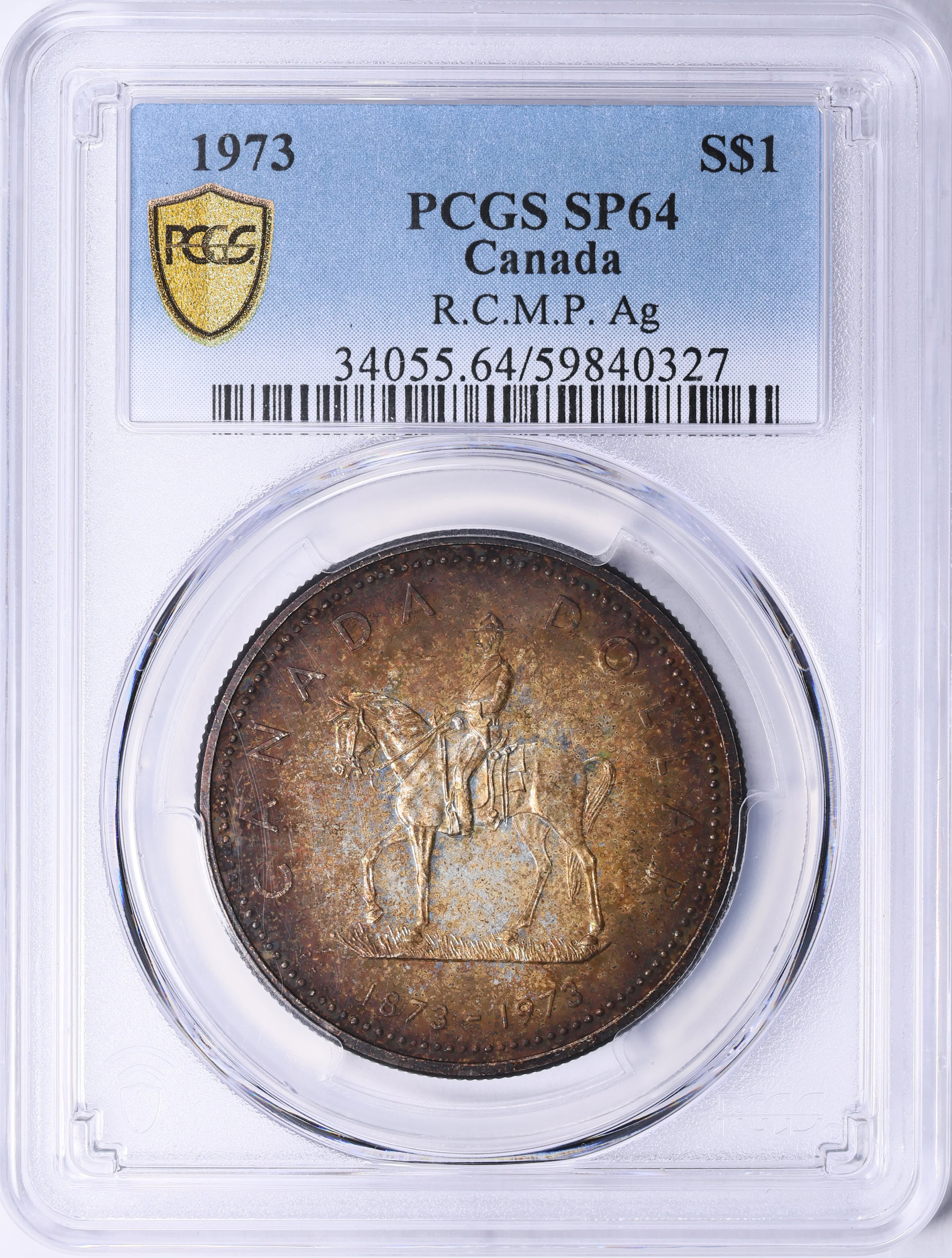 Canada 1973 Silver Dollar R.C.M.P. Centennial KM-83 PCGS SP-64