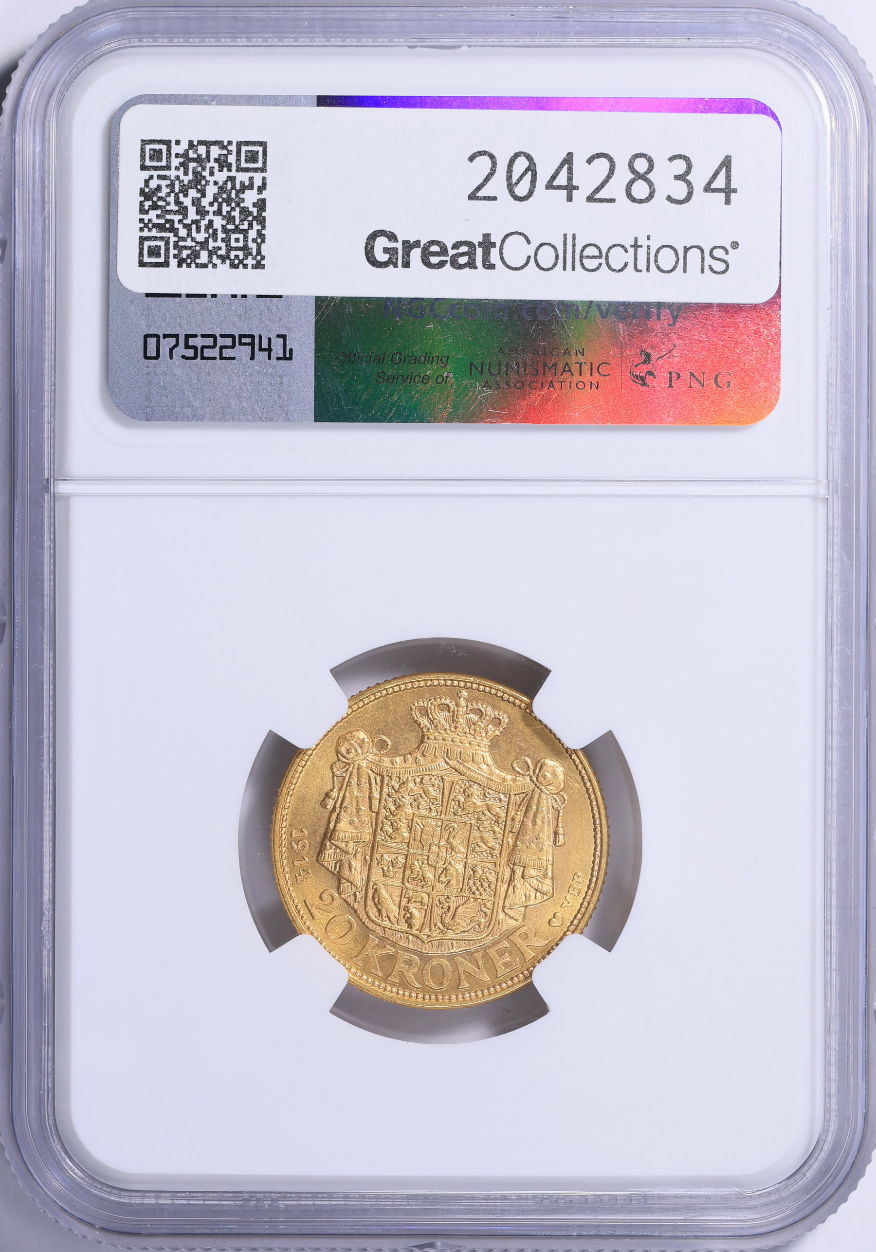 Denmark 1914-VBP AH Gold 20 Kroner KM-817.1 NGC MS-62 (AGW 