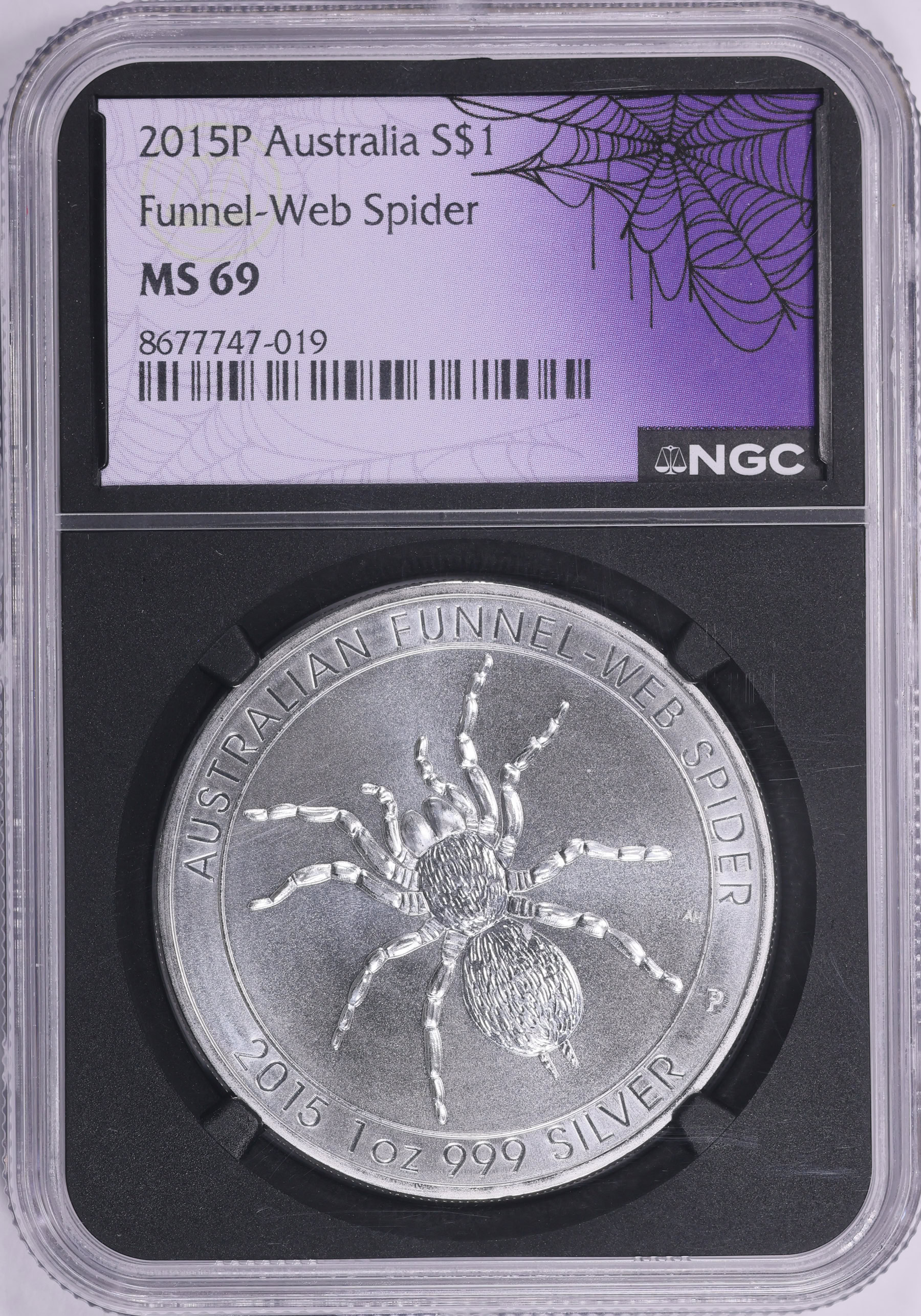Australia 2015-P Silver Dollar Funnel-Web Spider KM-3085 NGC MS-69