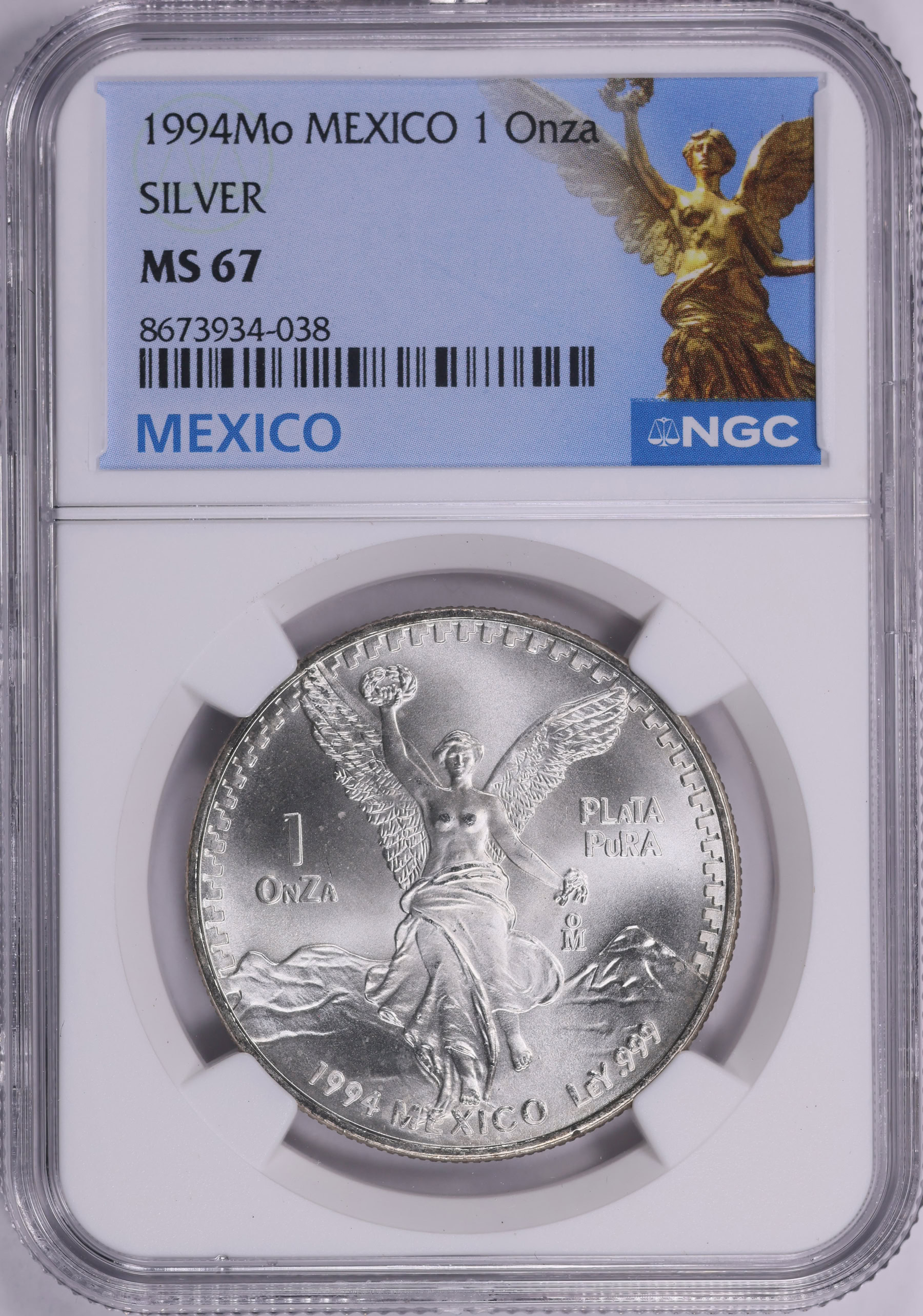 Mexico 1994-Mo Silver Onza Libertad KM-494.4 NGC MS-67 (Item