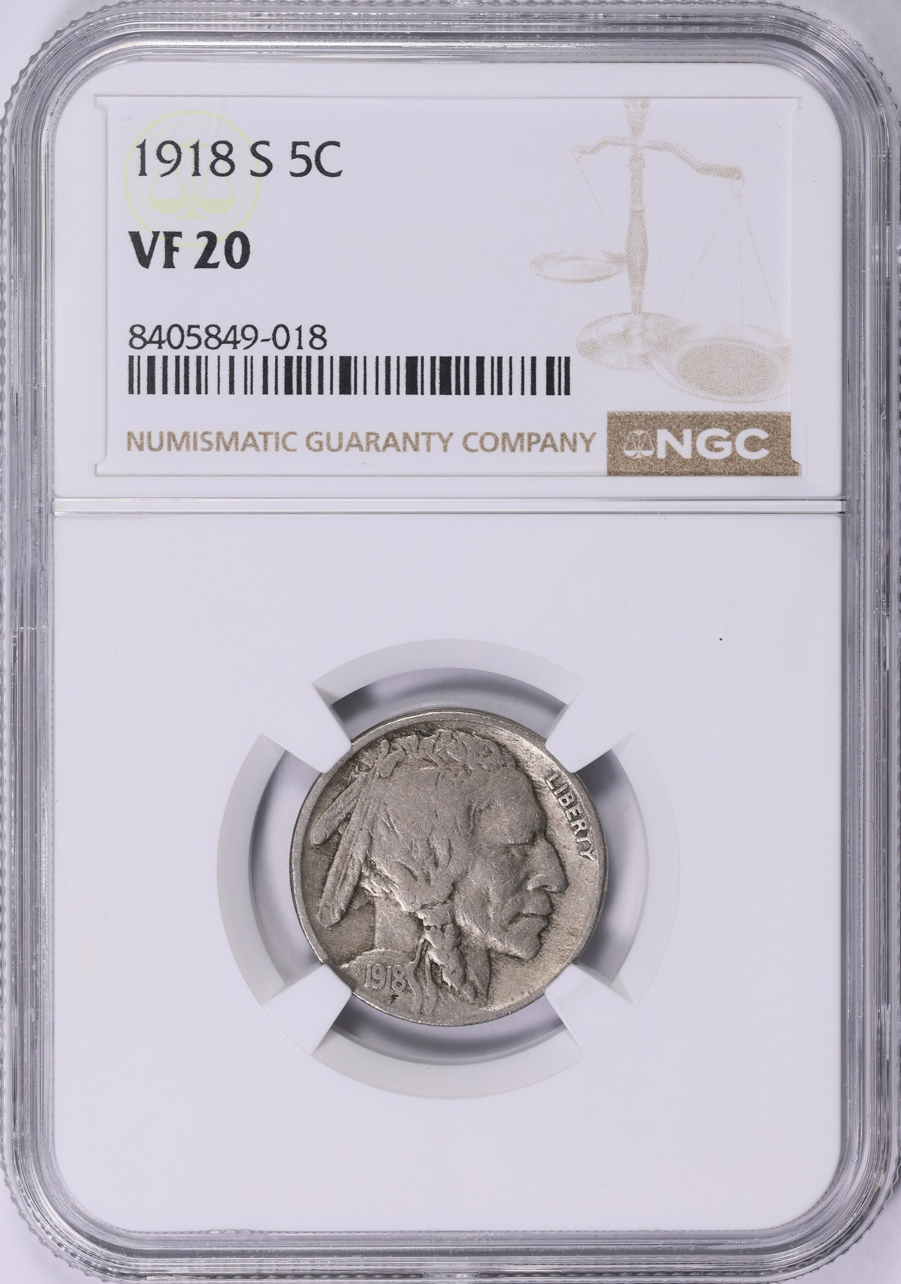 1918-S Buffalo Nickel NGC VF-20 (Item 2043241) | GreatCollections