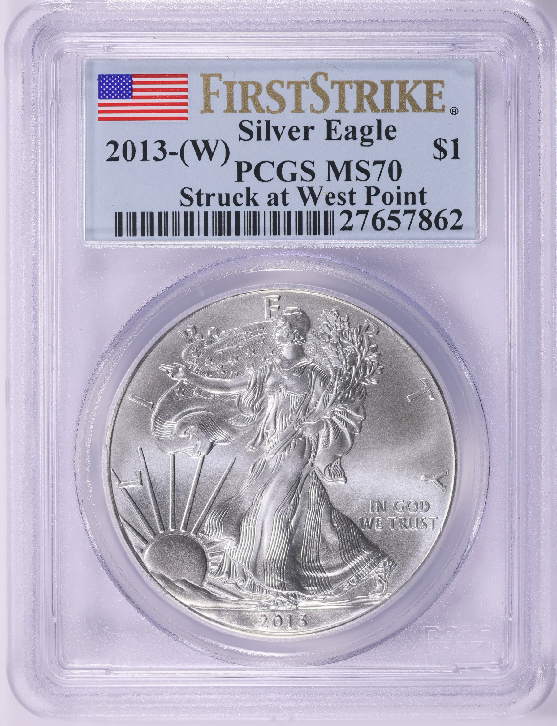 2013-(W) $1 Silver Eagle First Strike Struck at West Point PCGS MS