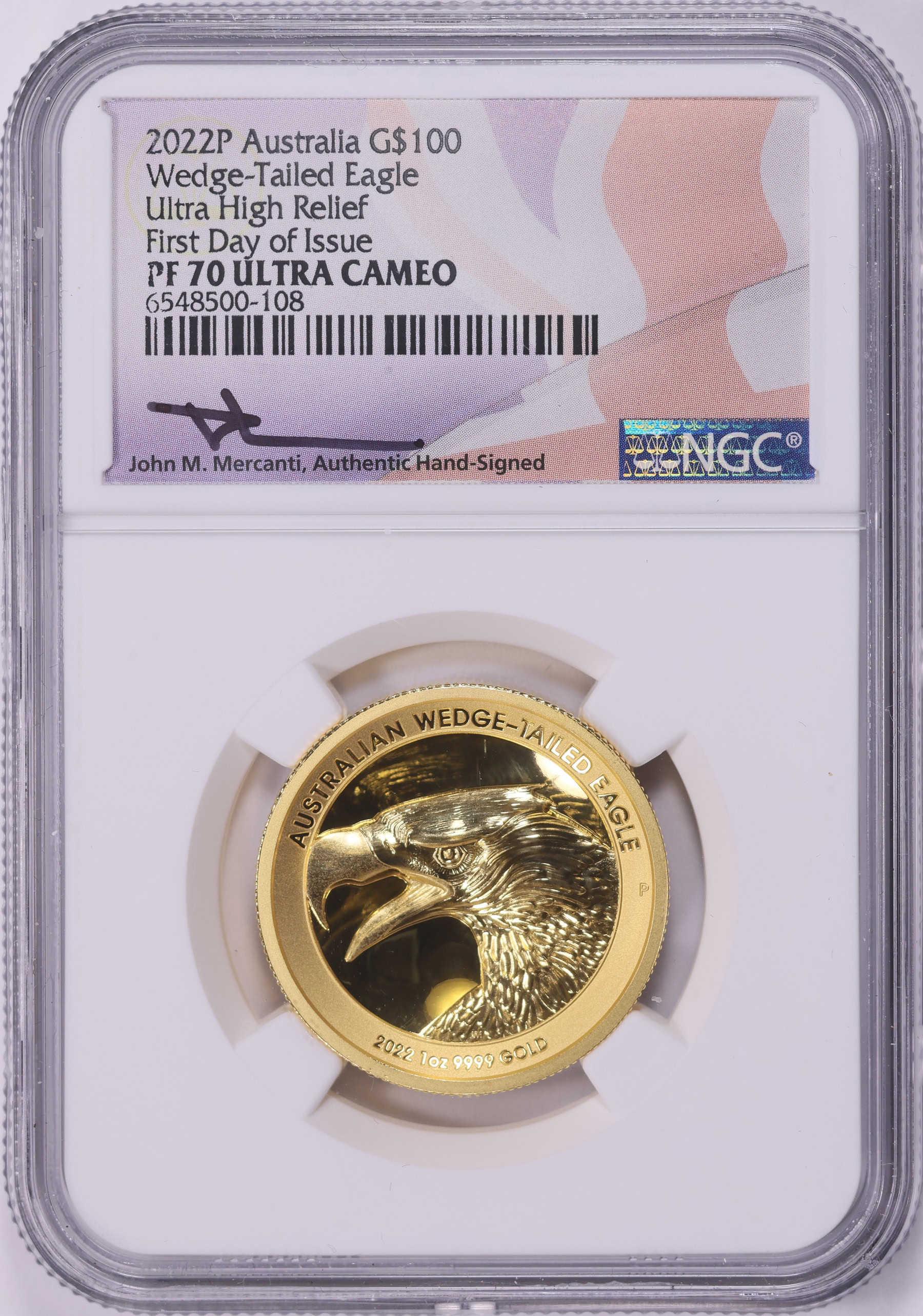 Australia 2022-P Gold $100 Wedge-Tailed Eagle Ultra High Relief in