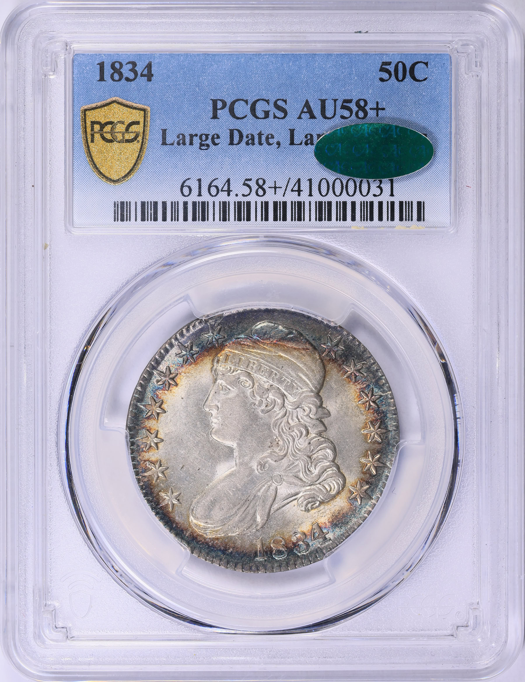 1834 Capped Bust Half Dollar Large Date, Large Letters PCGS AU-58+