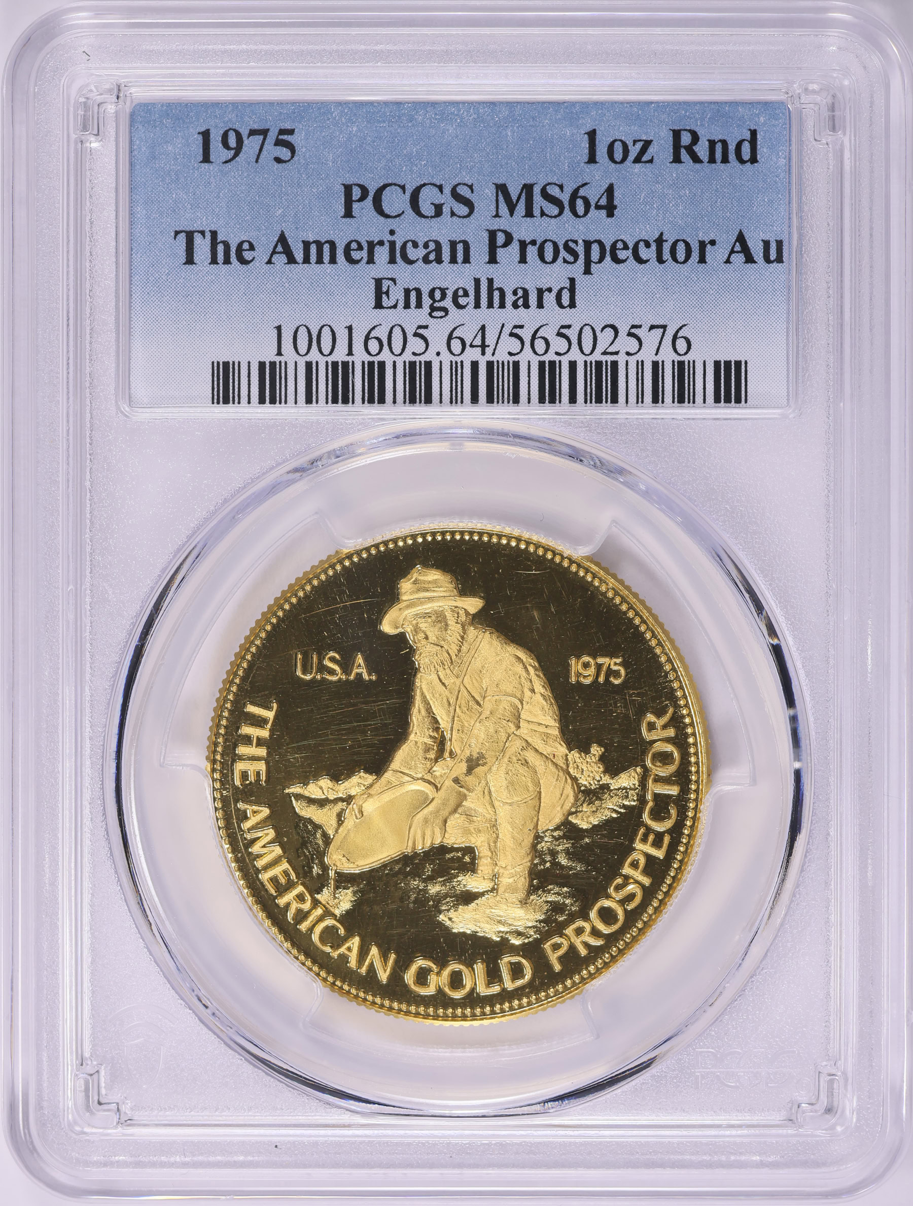 1975 Gold 1oz The American Prospector Engelhard Round PCGS MS-64