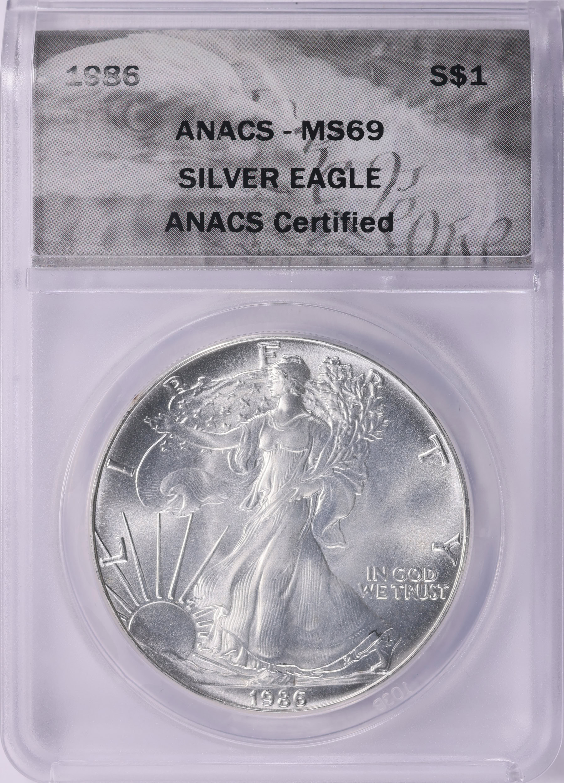 1986 $1 Silver Eagle ANACS MS-69 (Item 2043870) | GreatCollections