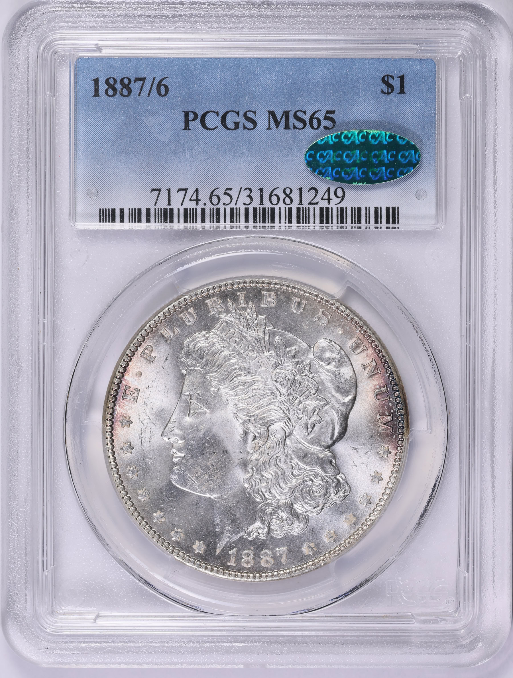 1887/6 Morgan Silver Dollar *Top 100* PCGS MS-65 (CAC Green