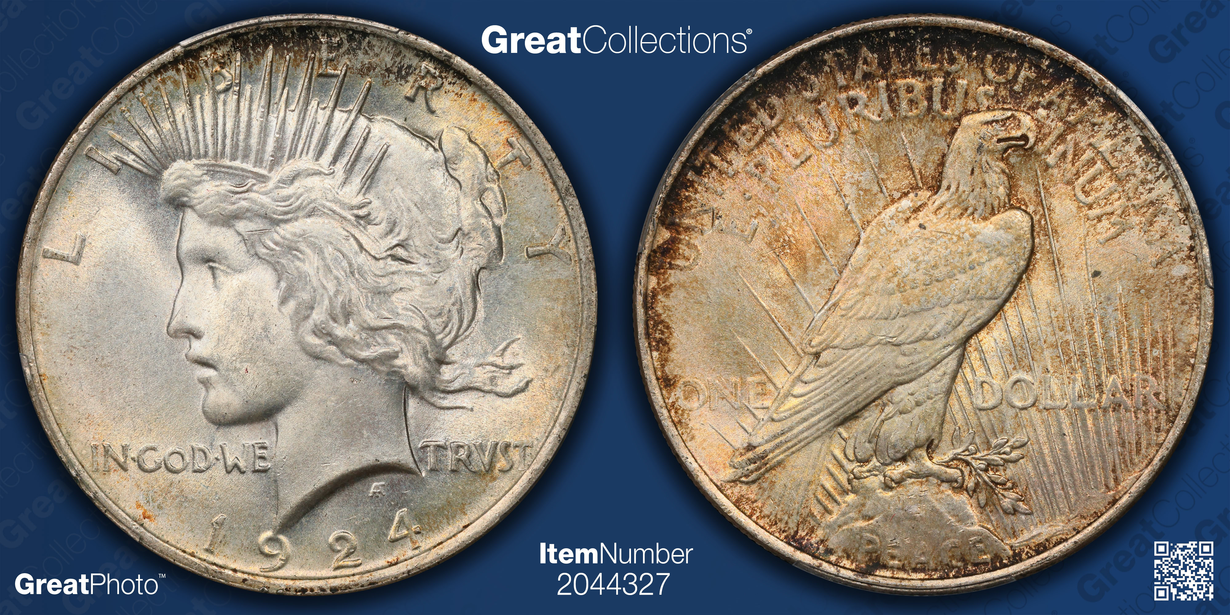 アメリカ ピースダラー銀貨 1924年 PCGS MS64 1924 Peace Silver Dollar PCGS MS-64 (Toned) (Item 2044327