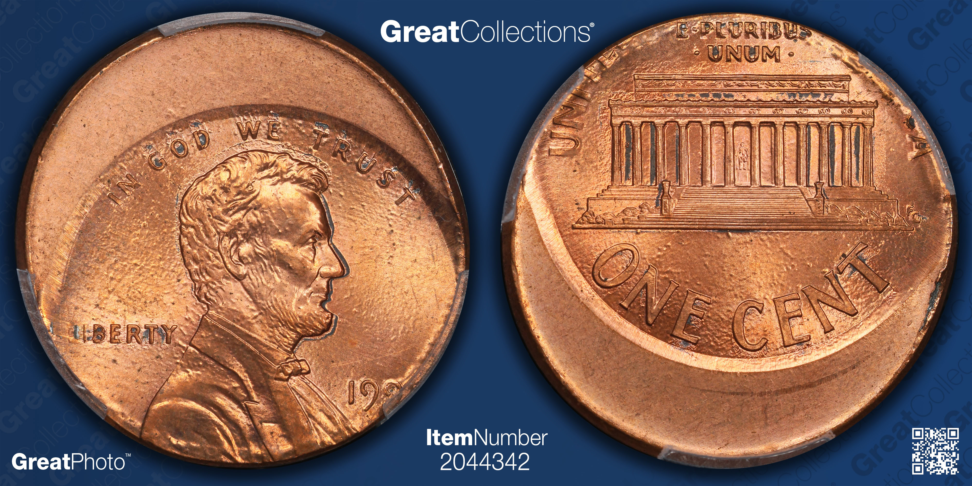Mint Error 199X-X Lincoln Cent Struck 20% Off-Center PCGS MS-65 RD