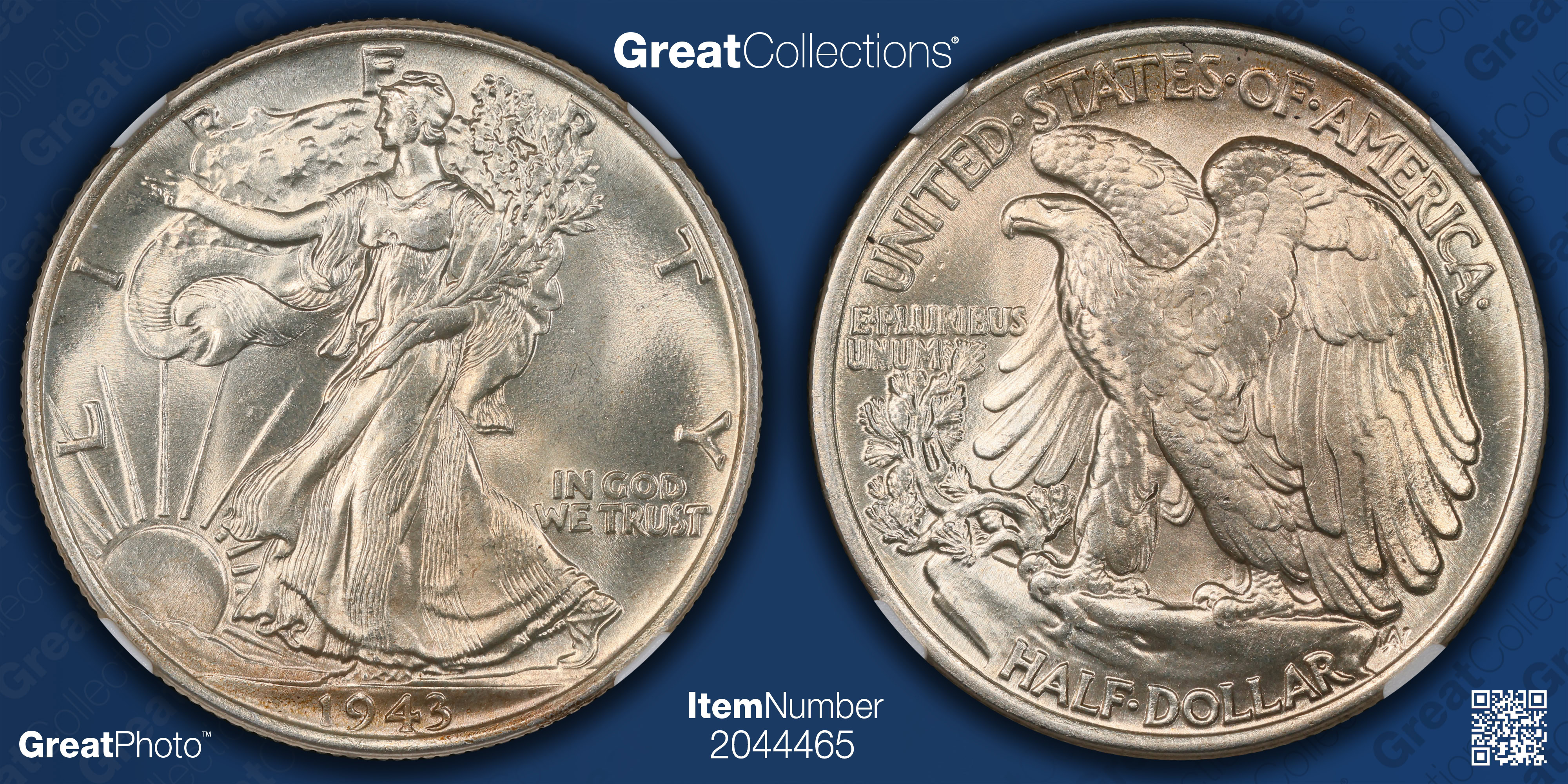 1943 Walking Liberty Half Dollar NGC MS-64 (CAC Green) (Item