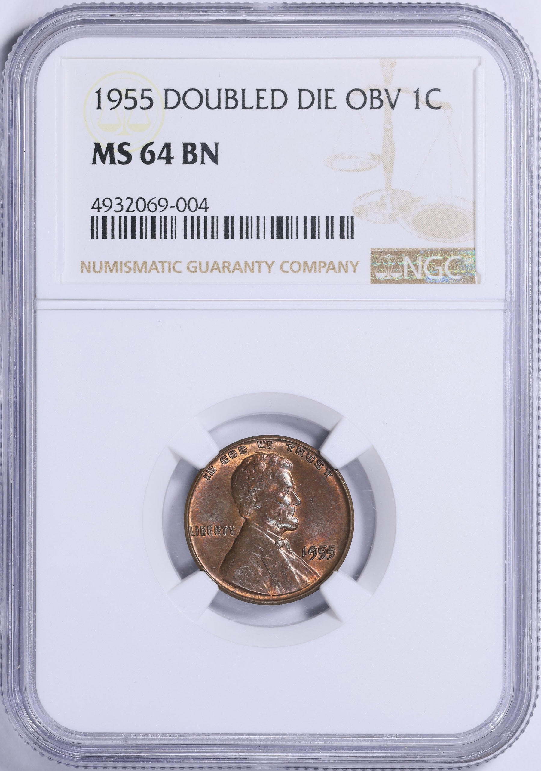 1955 Lincoln Cent Doubled Die Obverse NGC MS-64 BN (Item 2044522
