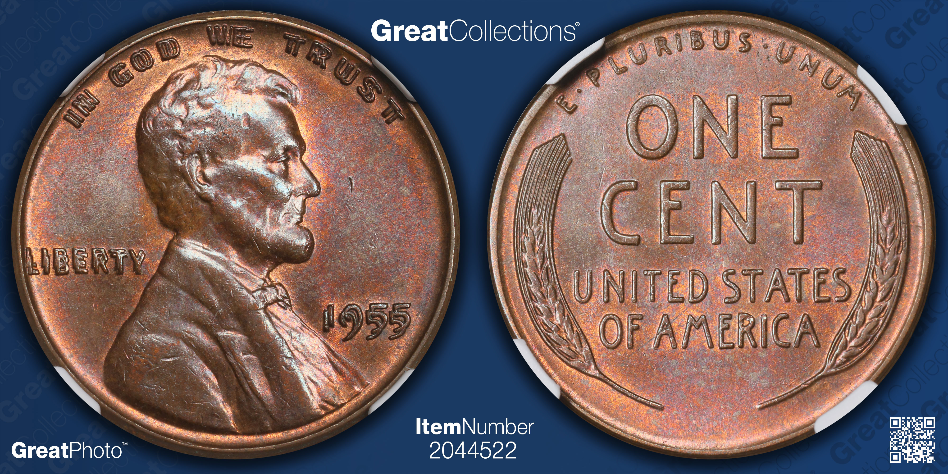 1955 Lincoln Cent Doubled Die Obverse NGC MS-64 BN (Item 2044522