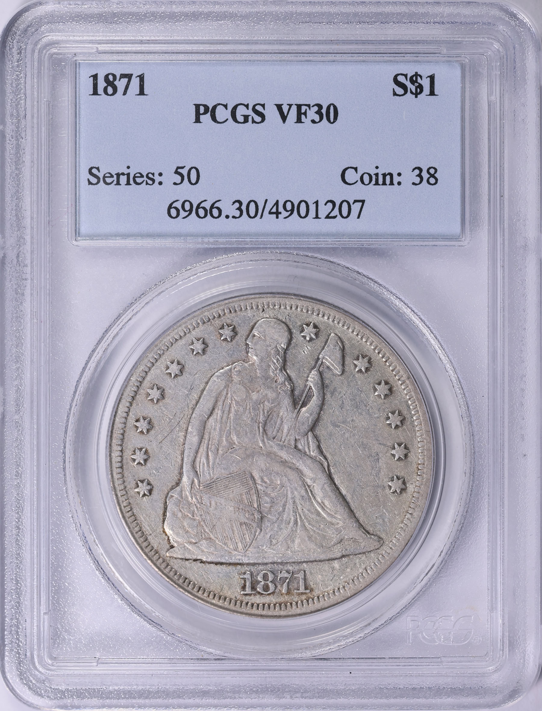 1871 Seated Liberty Silver Dollar PCGS VF-30 (Item 2044554
