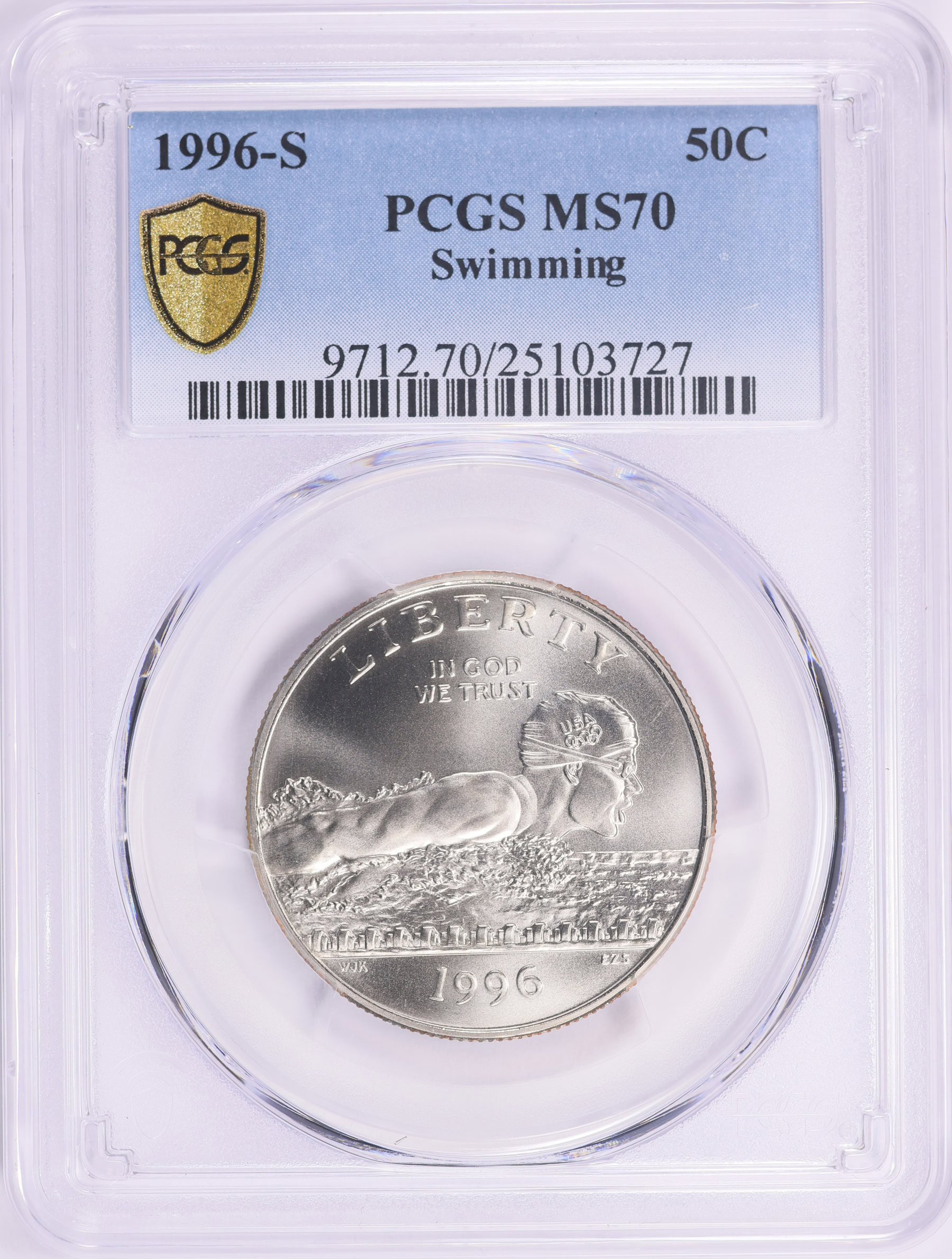 1996-S XXVI Olympiad Swimming Clad Half Dollar PCGS MS-70 (Item 2044798 ...