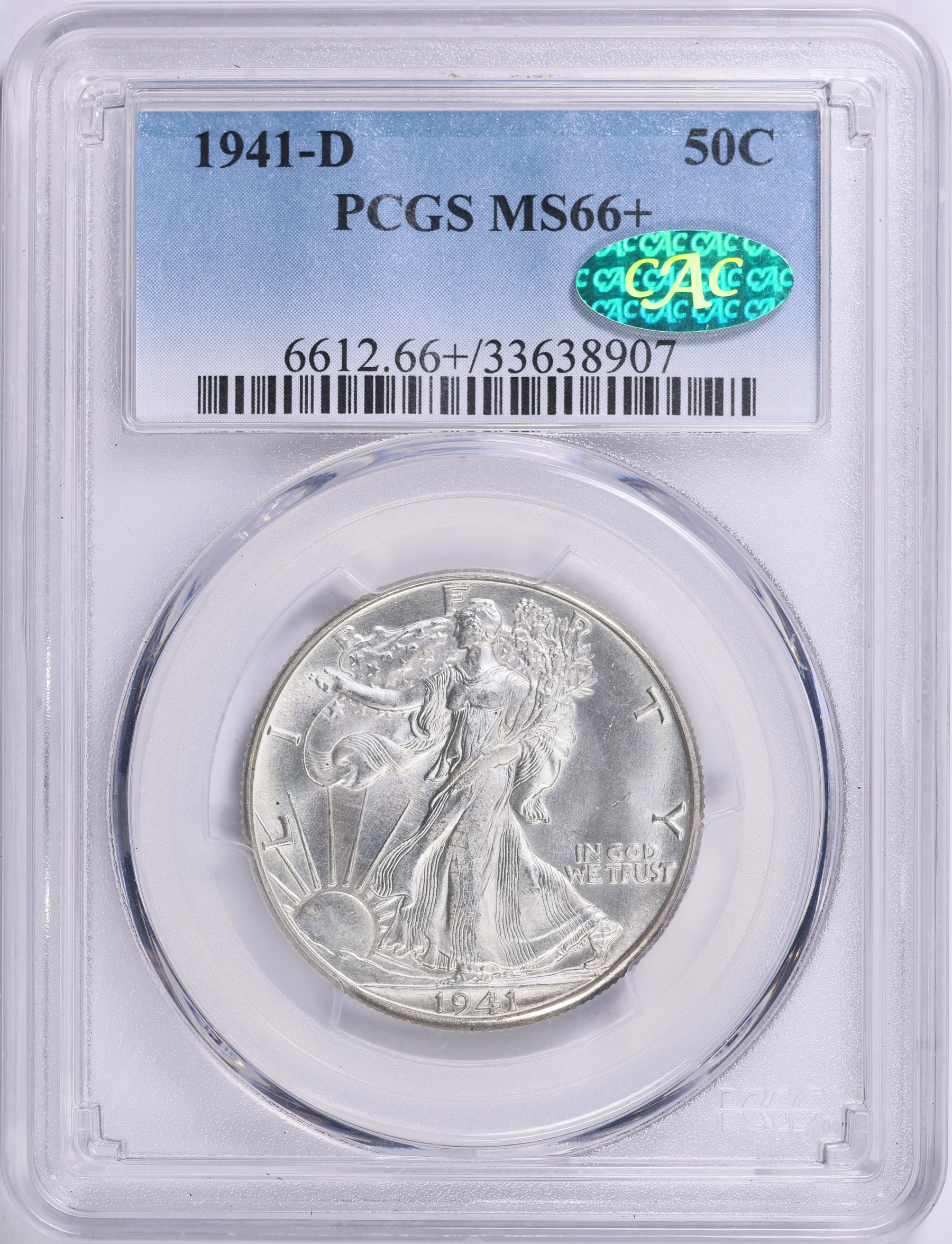 1941-D Walking Liberty Half Dollar PCGS MS-66+ (CAC Green) (Item 2045152) |  GreatCollections Coin Auctions