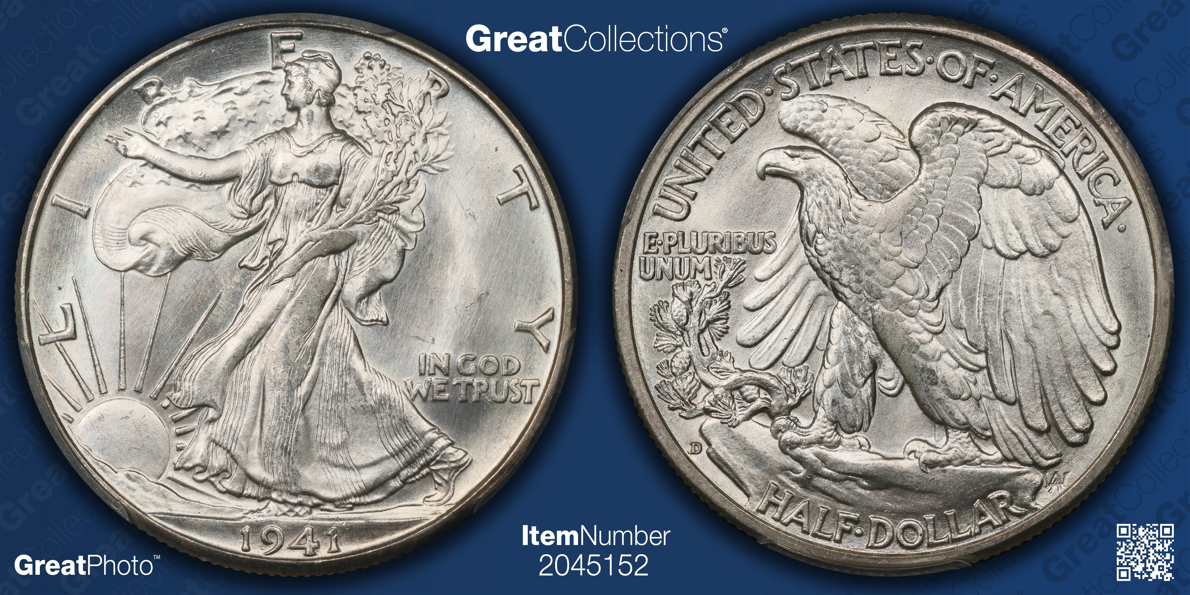 1941-D Walking Liberty Half Dollar PCGS MS-66+ (CAC Green) (Item 2045152) |  GreatCollections Coin Auctions