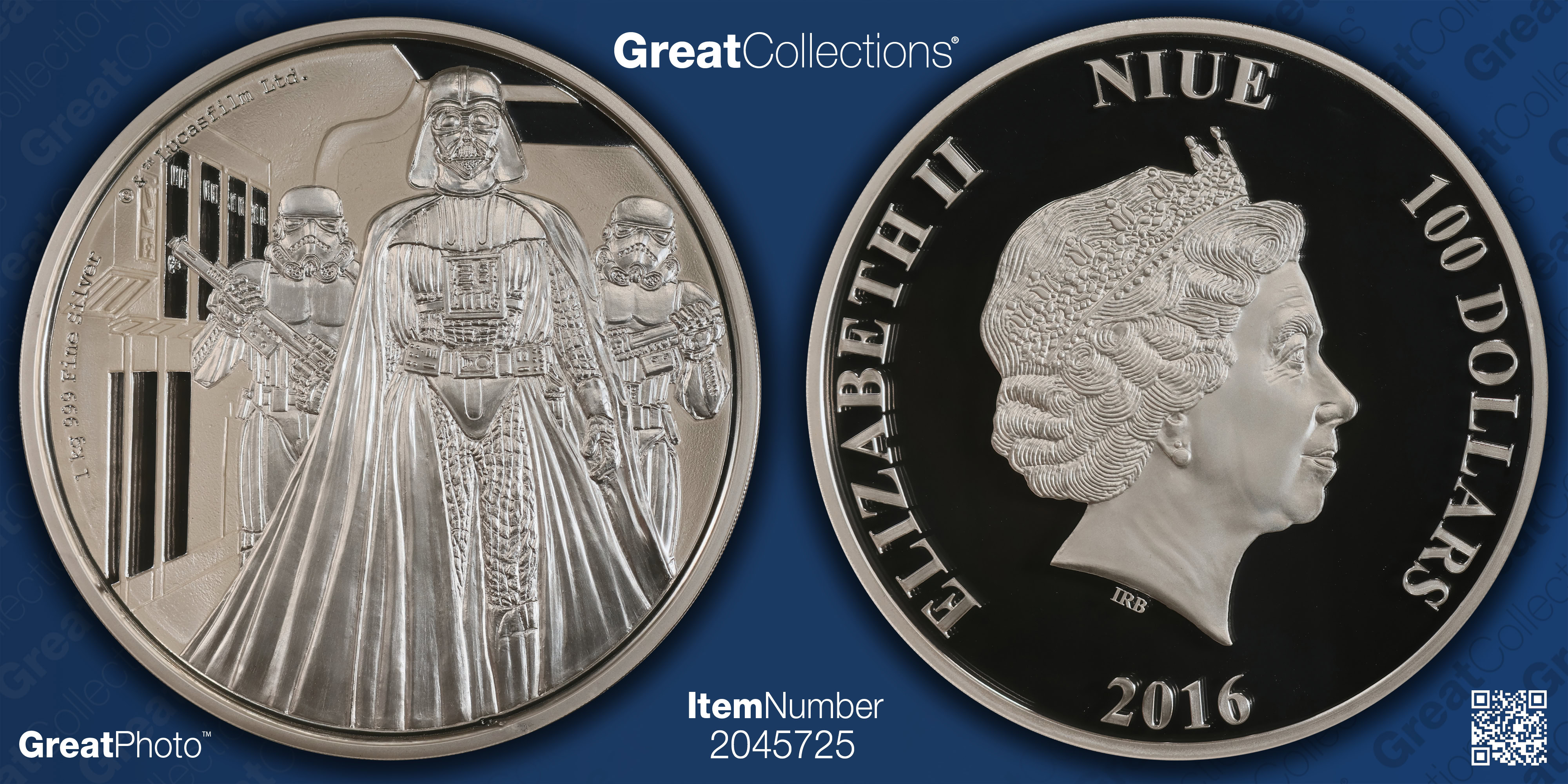 Niue 2016 Silver $100 Kilo Star Wars Darth Vader in Case of Issue