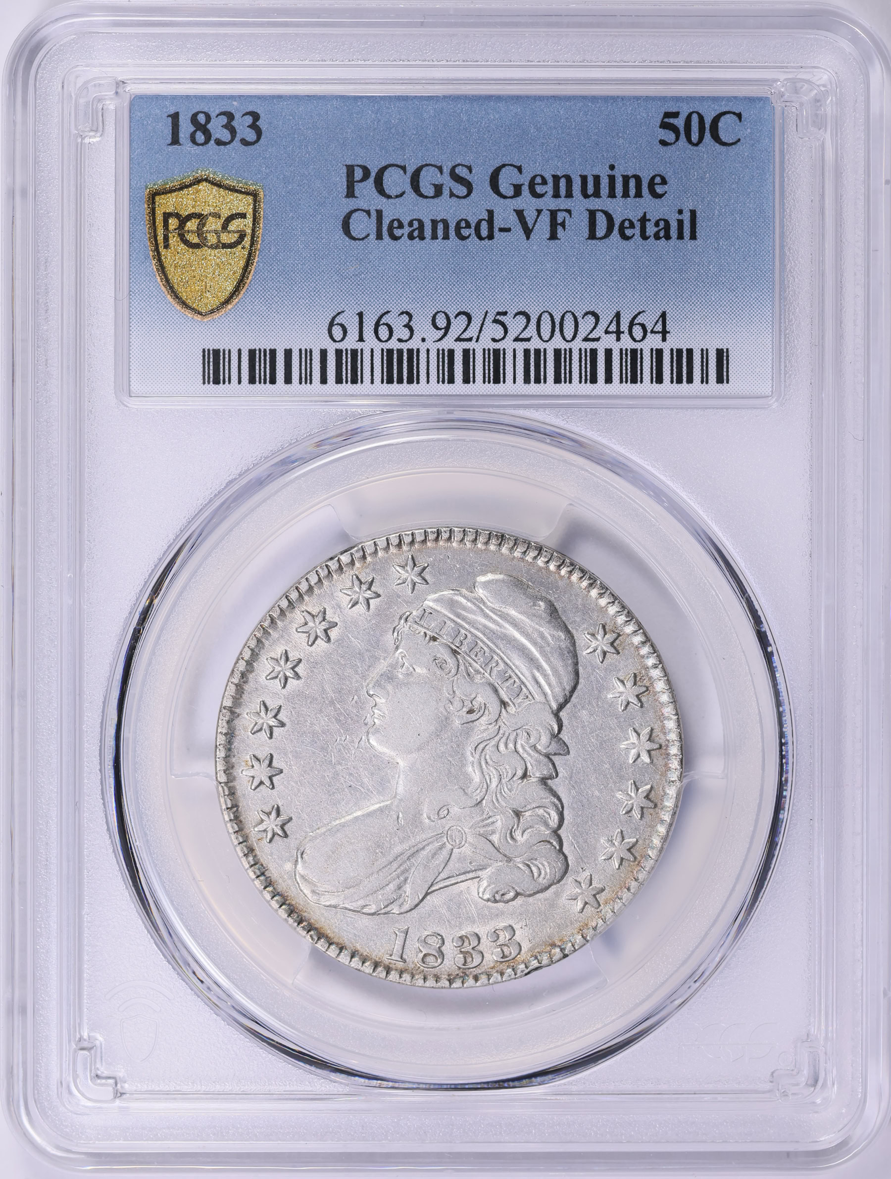 1833 Capped Bust Half Dollar PCGS Genuine VF Details (Item 2046037