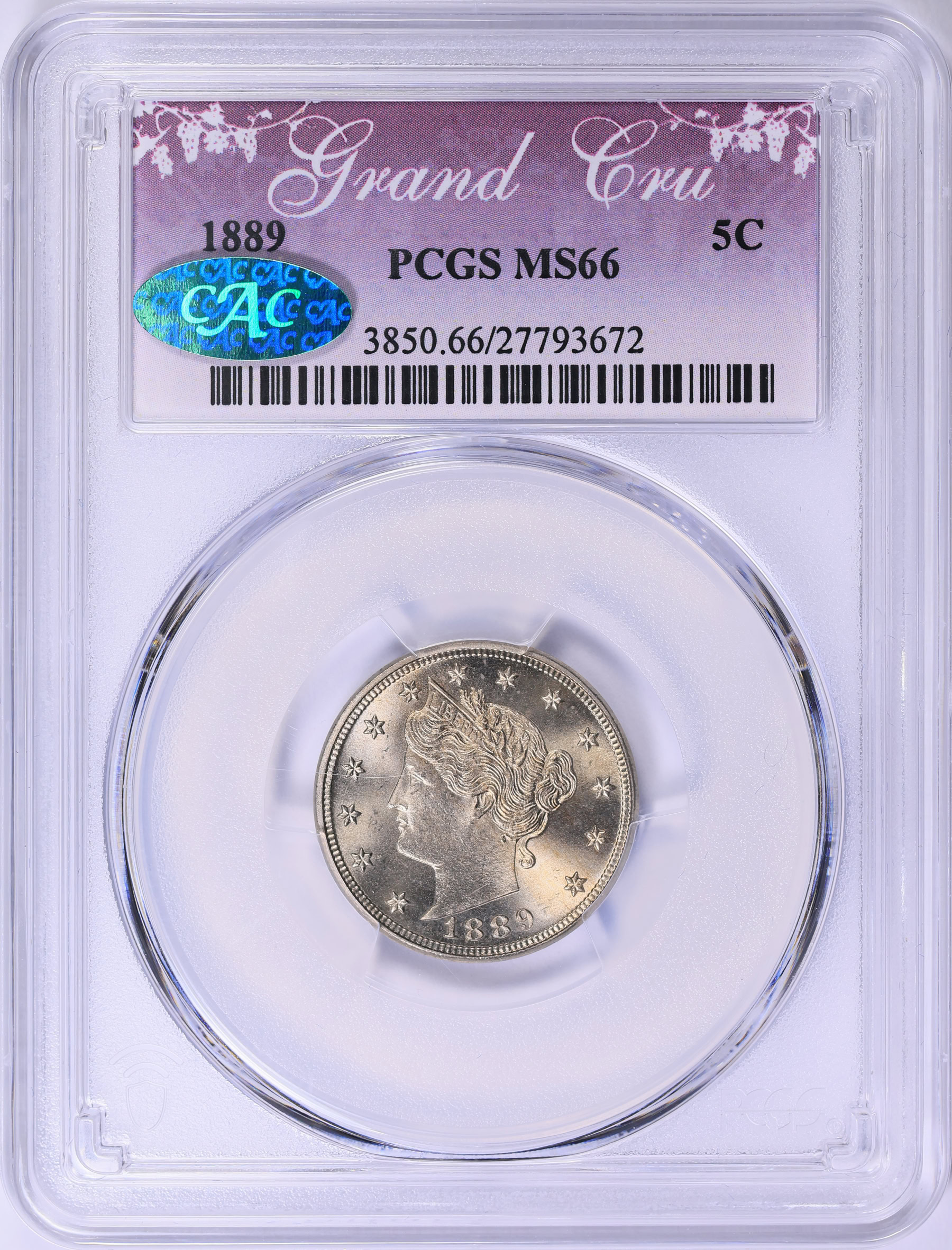 1889 Liberty Nickel PCGS MS-66 (CAC Green) (Grand Cru Label) (Item
