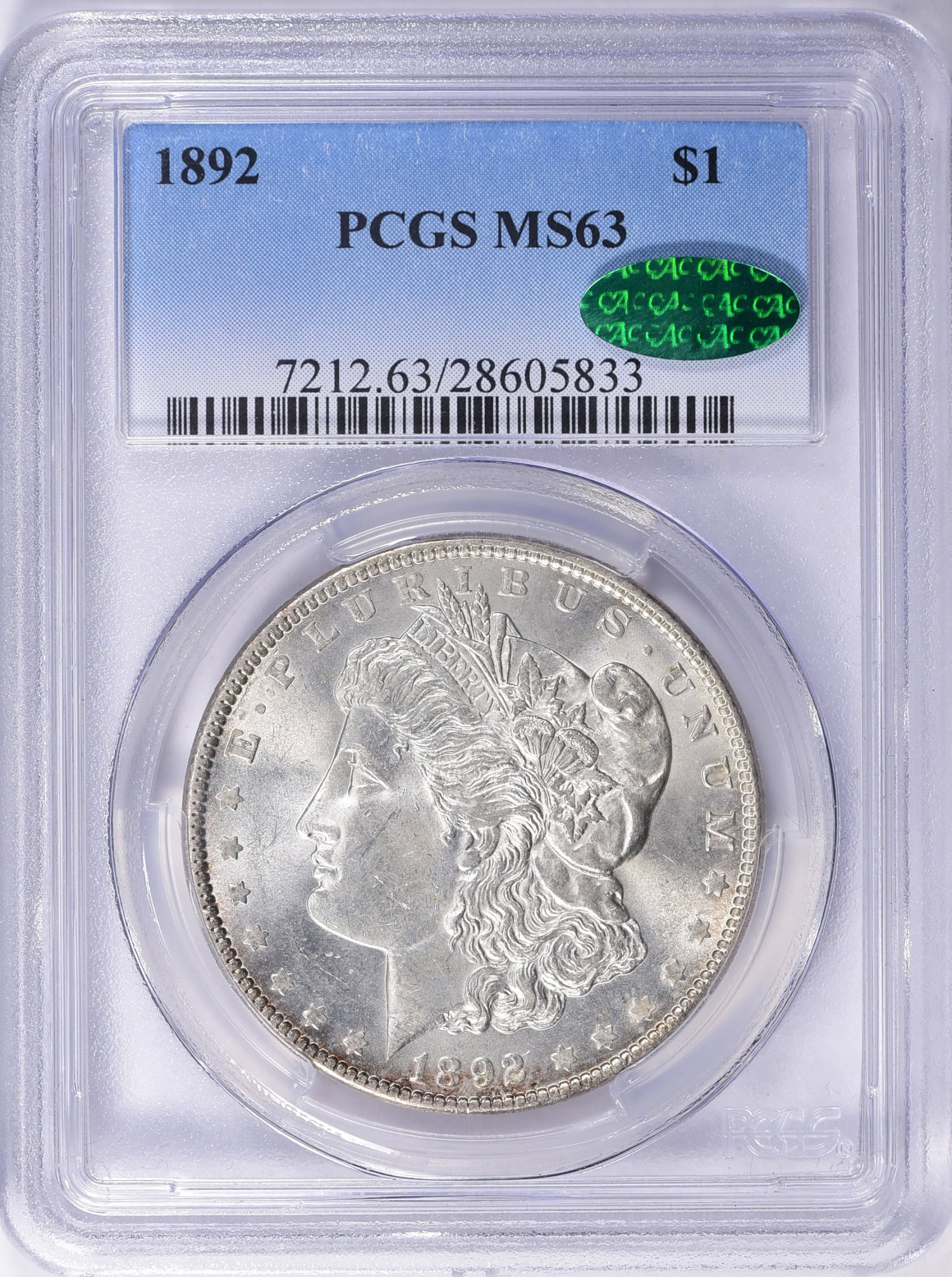 1892 Morgan Silver Dollar PCGS MS-63 (CAC Green) (Item 2046139 ...