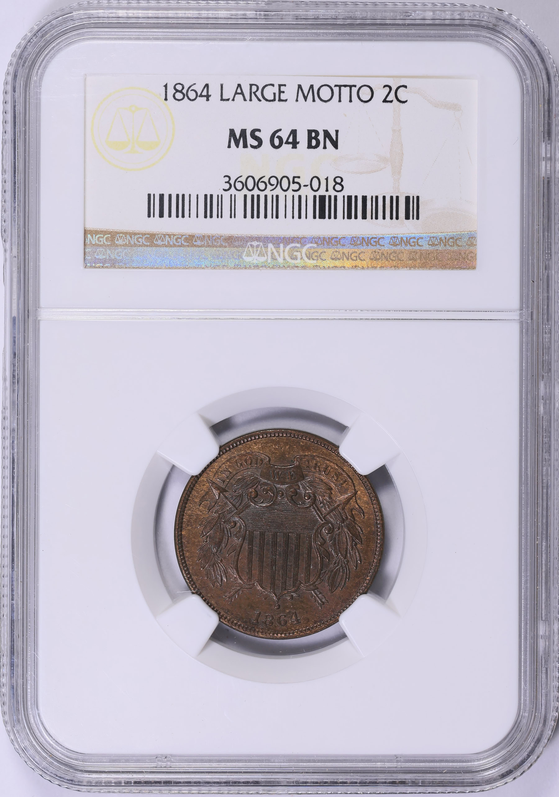1864 Two-Cent Piece Large Motto NGC MS-64 BN (Item 2046172