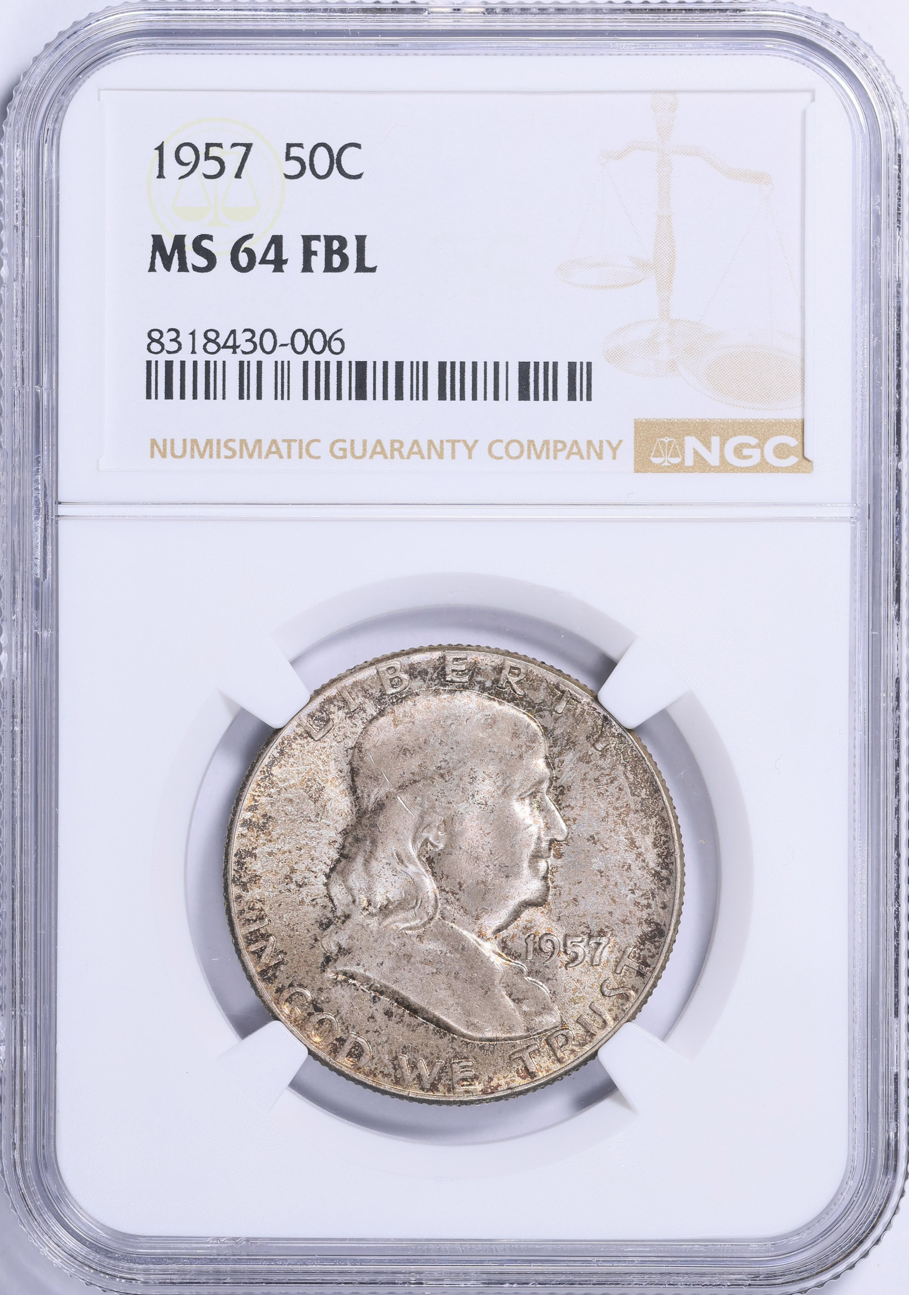 1957 Franklin Half Dollar NGC MS-64 FBL (Toned) (Item 2046311