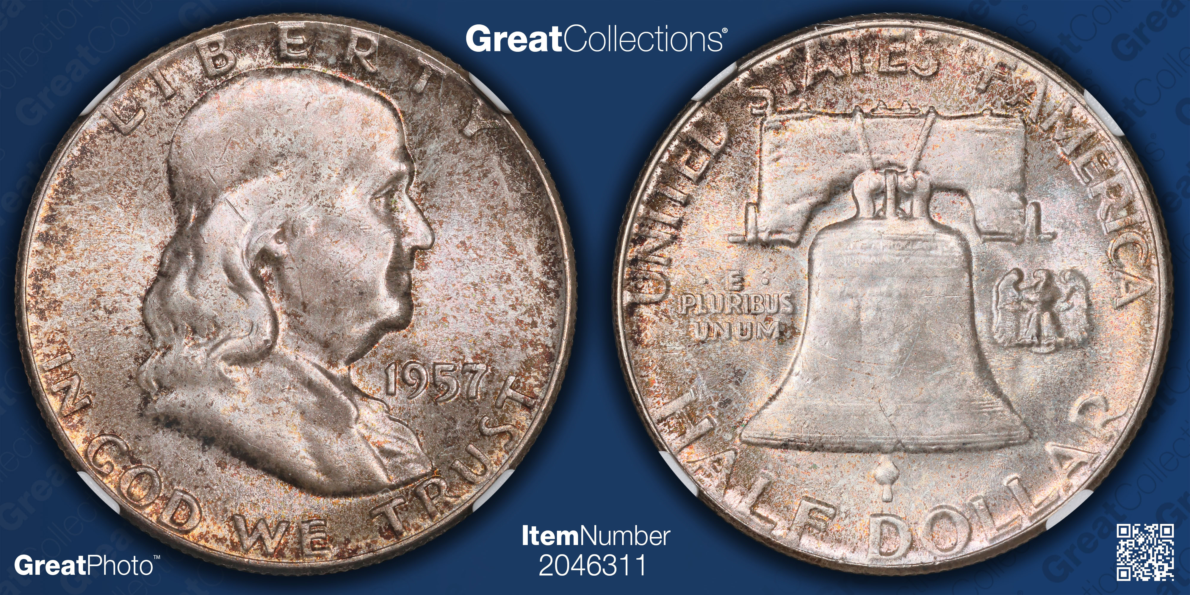 1957 Franklin Half Dollar NGC MS-64 FBL (Toned) (Item 2046311