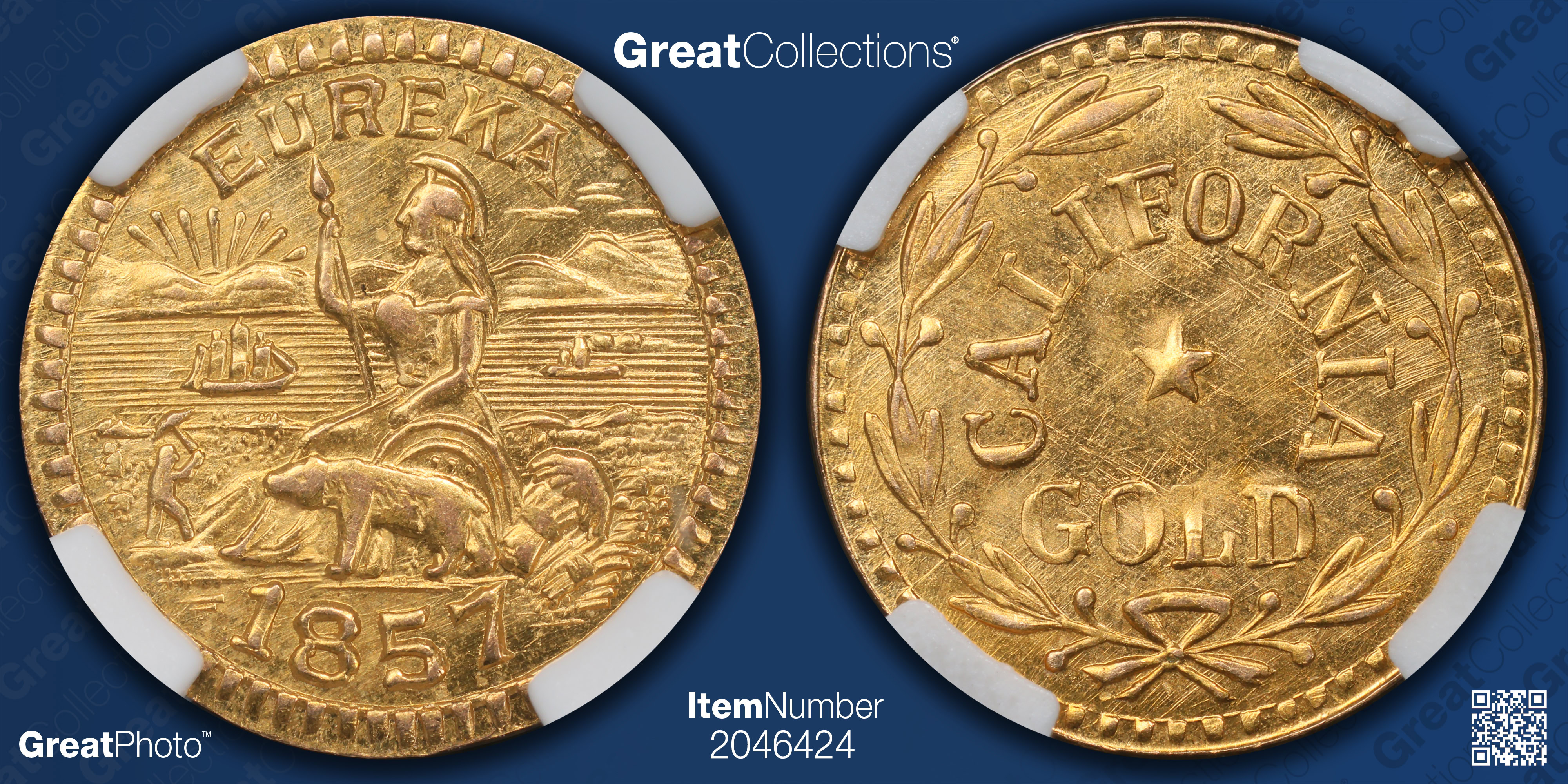 1857-Dated California Gold Token Round Arms of California #1