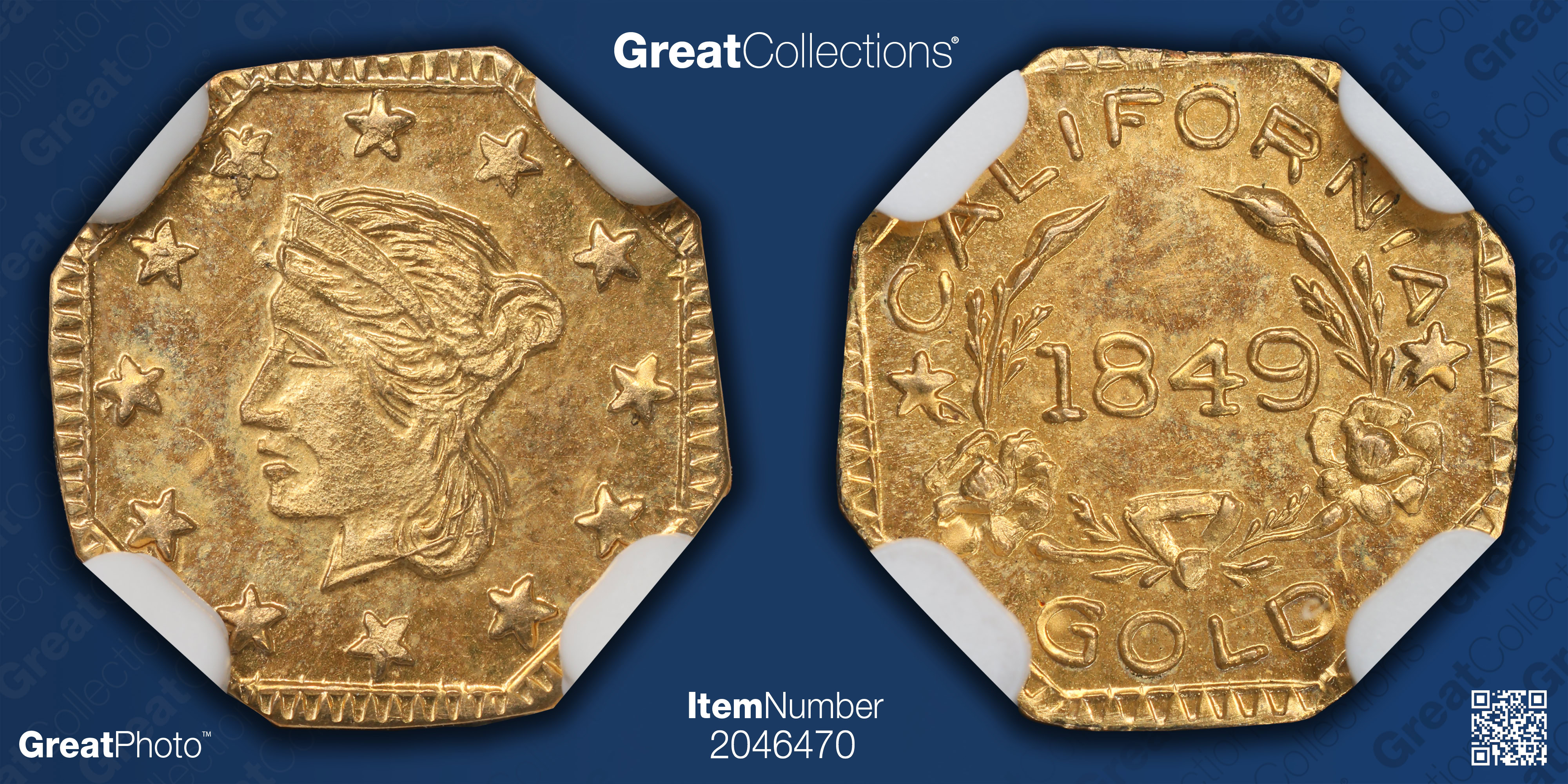 1849-Dated California Gold Token Octagonal Liberty #1 - Wreath #3