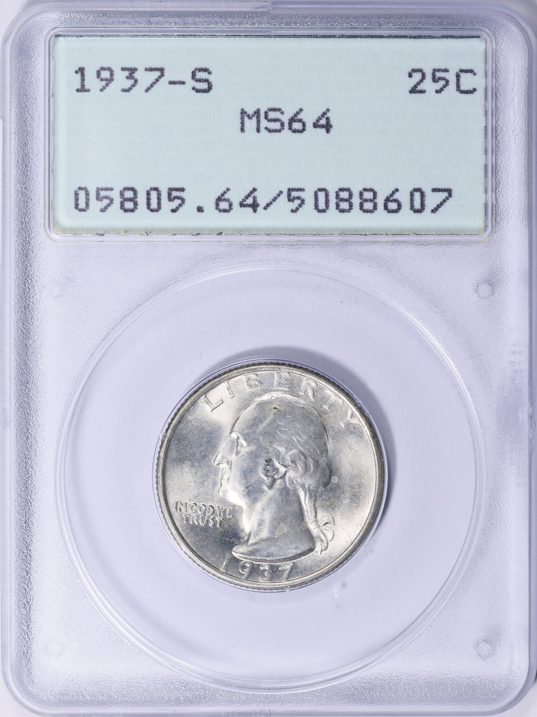 1937-S Washington Quarter PCGS MS-64 OGH (1st Gen) (Item 2046546