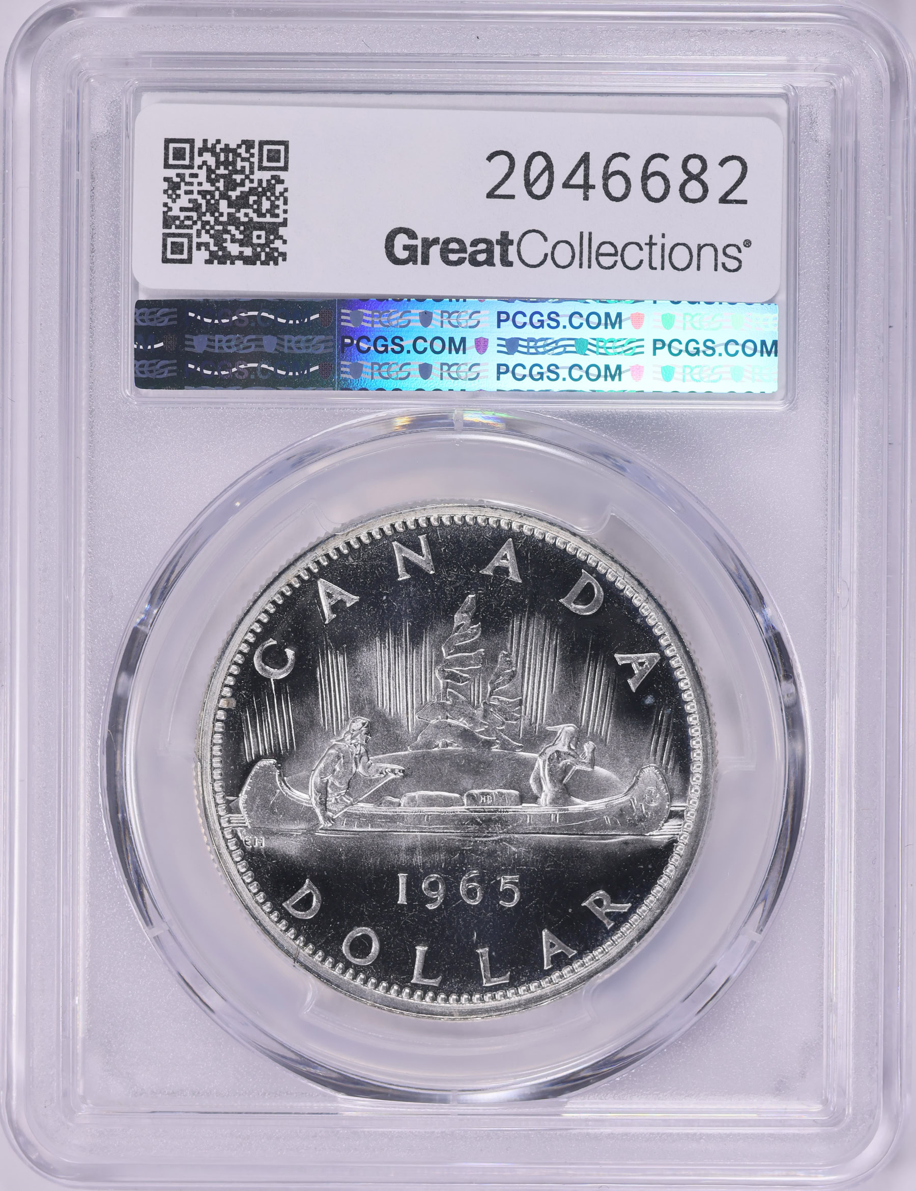 Canada 1965 Silver Dollar Type 2 Small Beads, Blunt 5 KM-64.1 PCGS