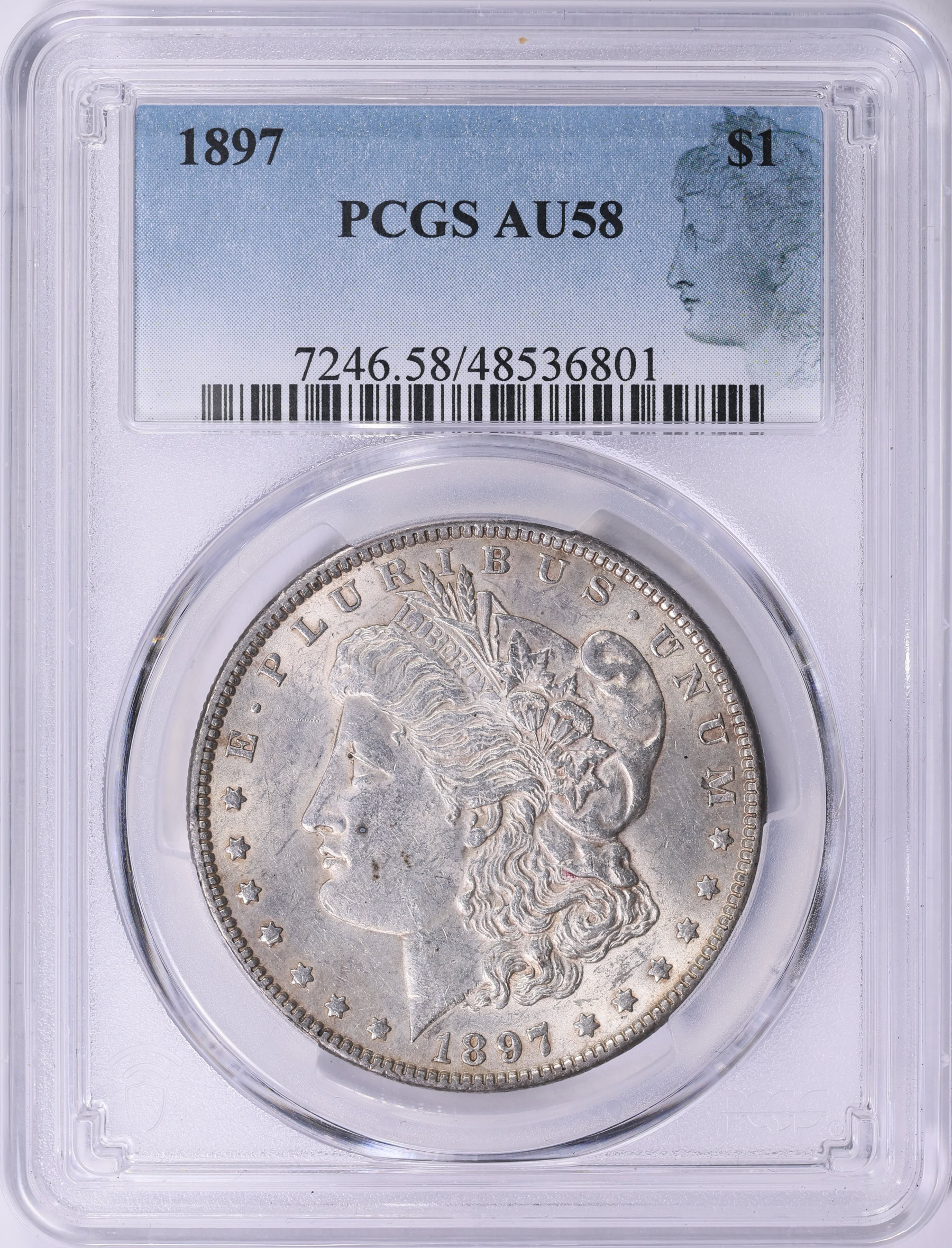 1897 Morgan Silver Dollar PCGS AU-58 (Morgan Silhouette Label) (Item ...