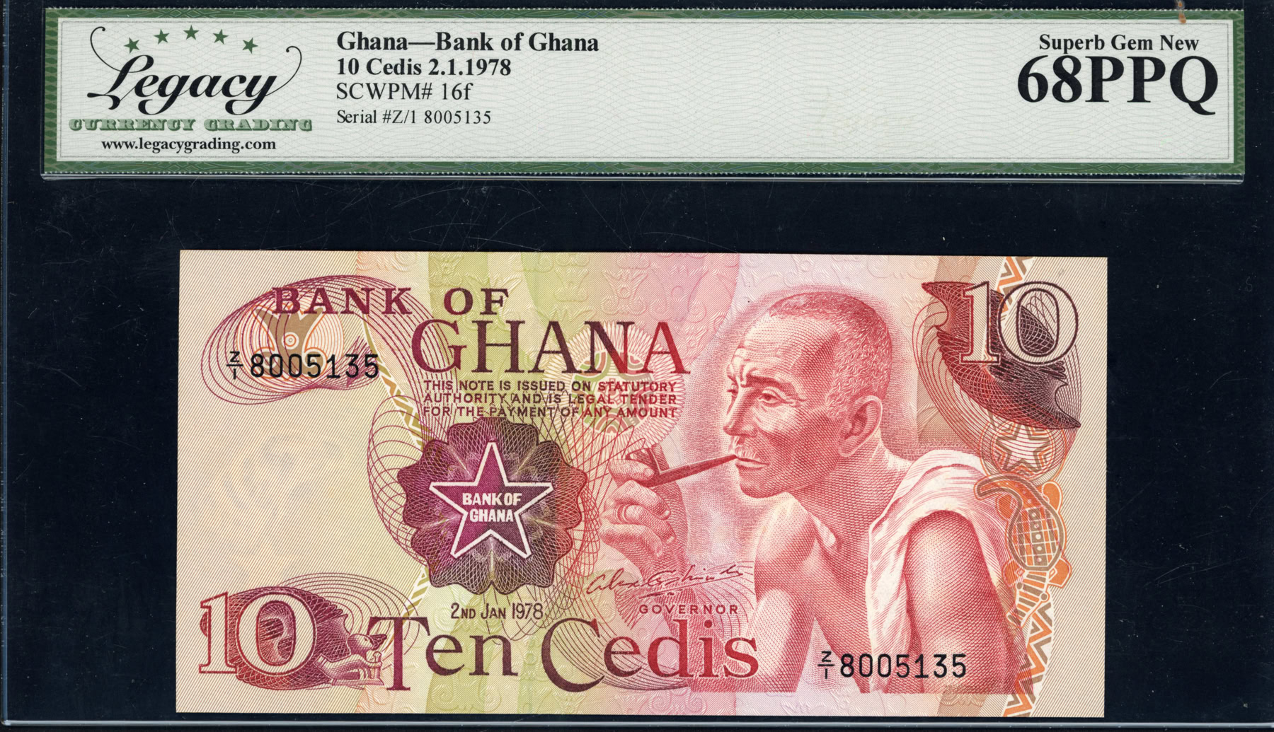Ghana 1978 10 Cedis Bank of Ghana Note SCWPM-16f Legacy Superb Gem New ...