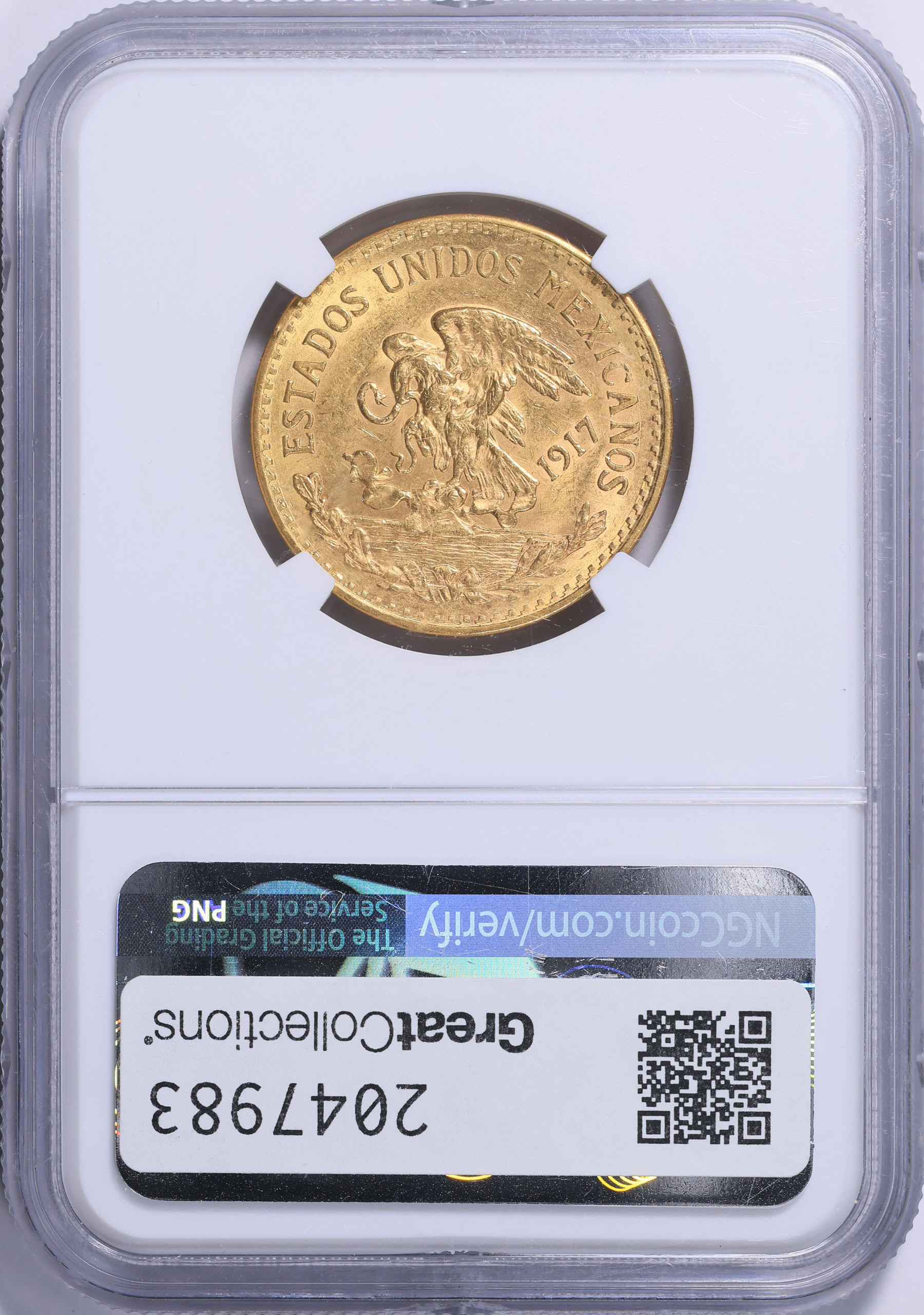 Mexico 1917 Gold 20 Pesos KM-478 NGC MS-61 (AGW = 0.4822 oz