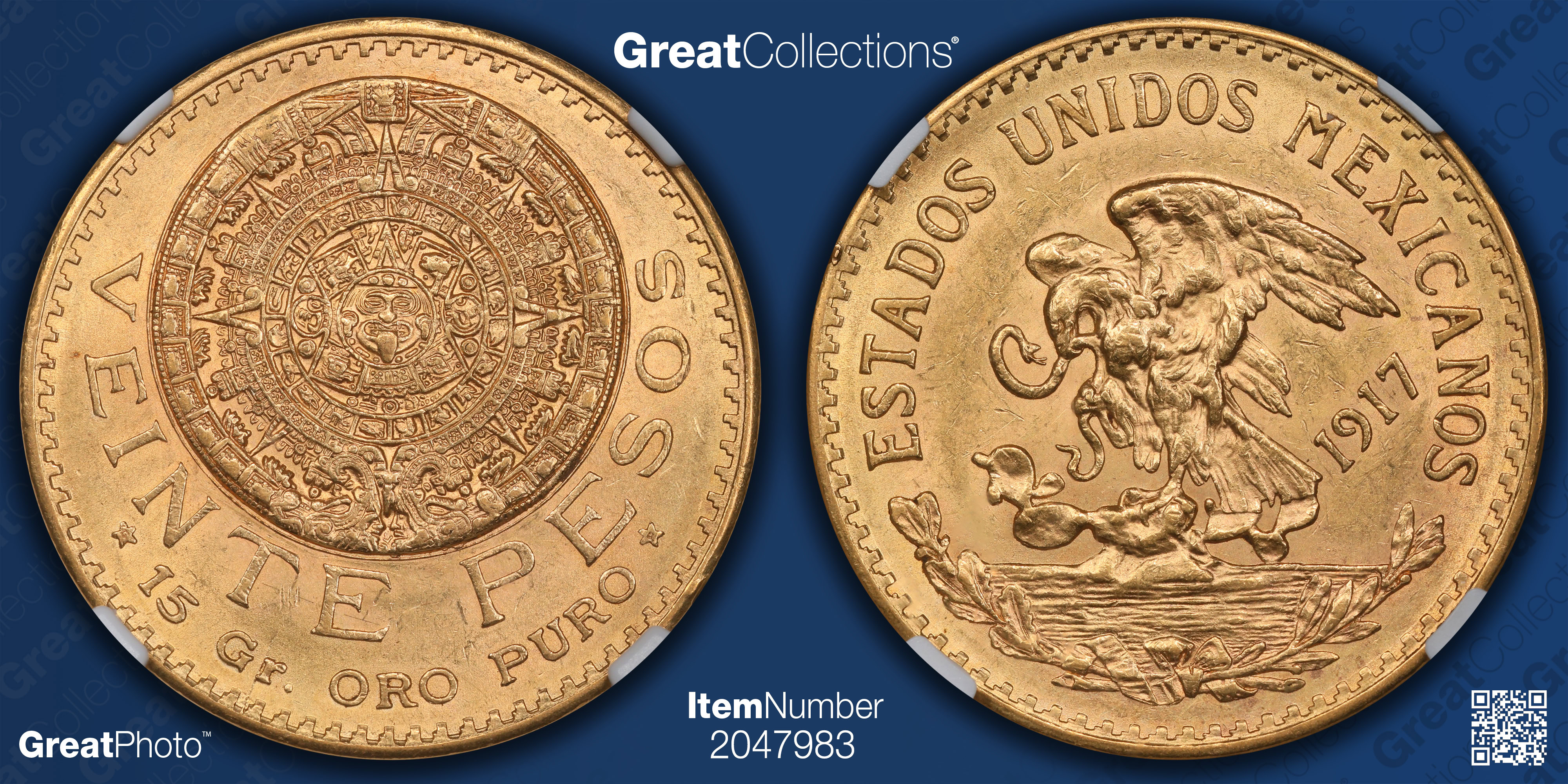Mexico 1917 Gold 20 Pesos KM-478 NGC MS-61 (AGW = 0.4822 oz