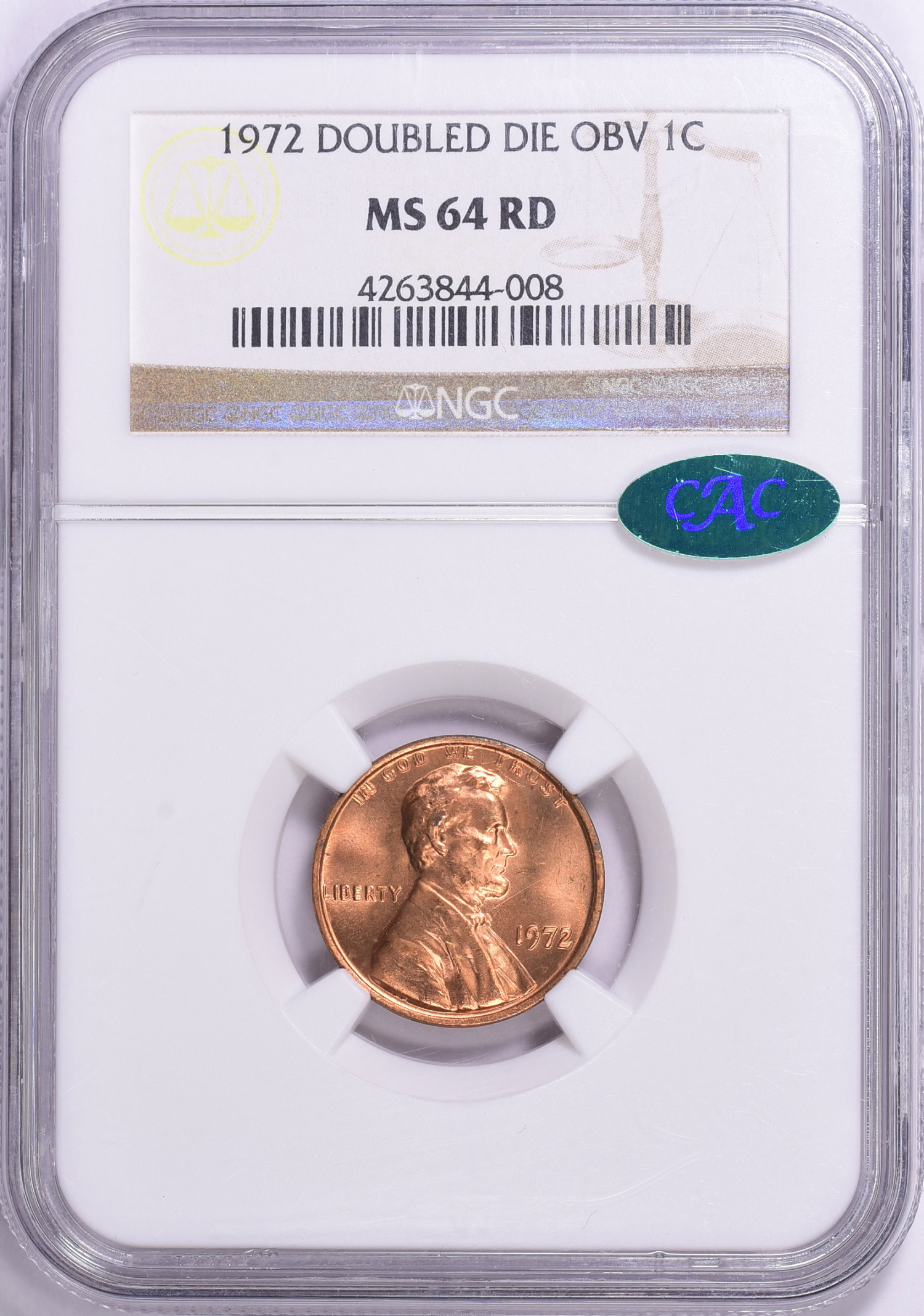 1972 Lincoln Cent Doubled Die Obverse NGC MS-64 RD (CAC Green) (Item  2048201) | GreatCollections Coin Auctions