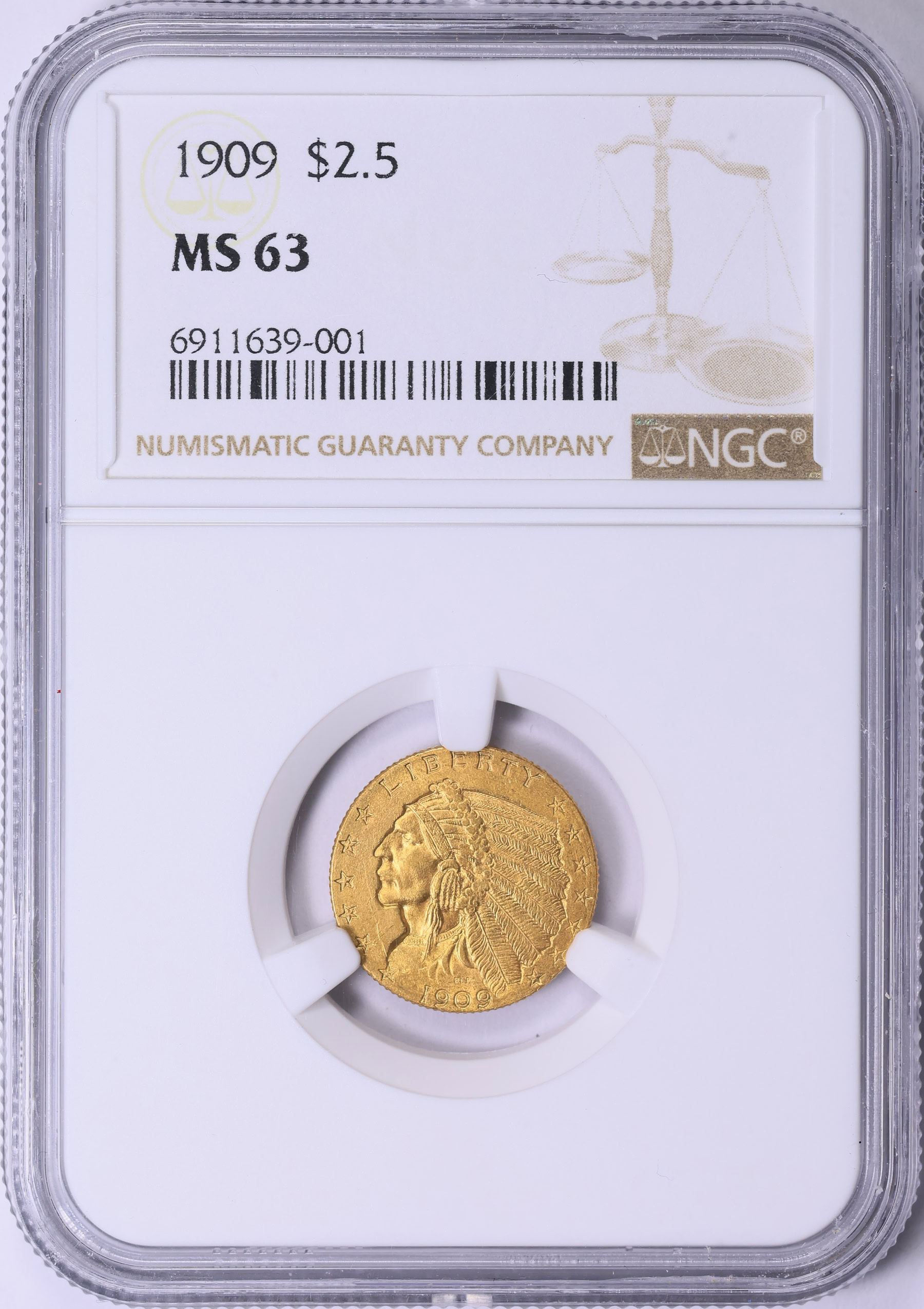 1909 Indian Gold Quarter Eagle NGC MS-63 (Item 2048206