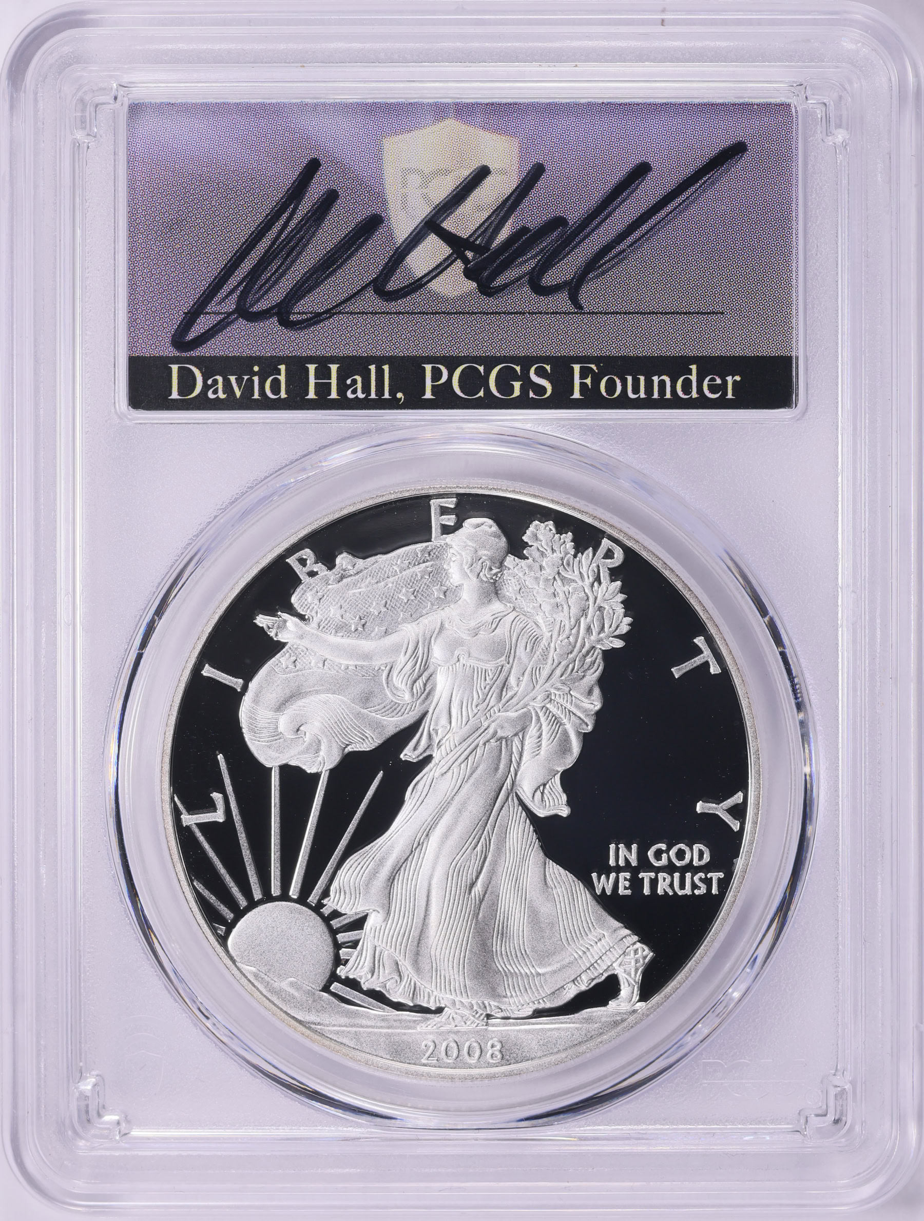 2008-W $1 Silver Eagle PCGS Proof-70 DCAM (David Hall Signed Label