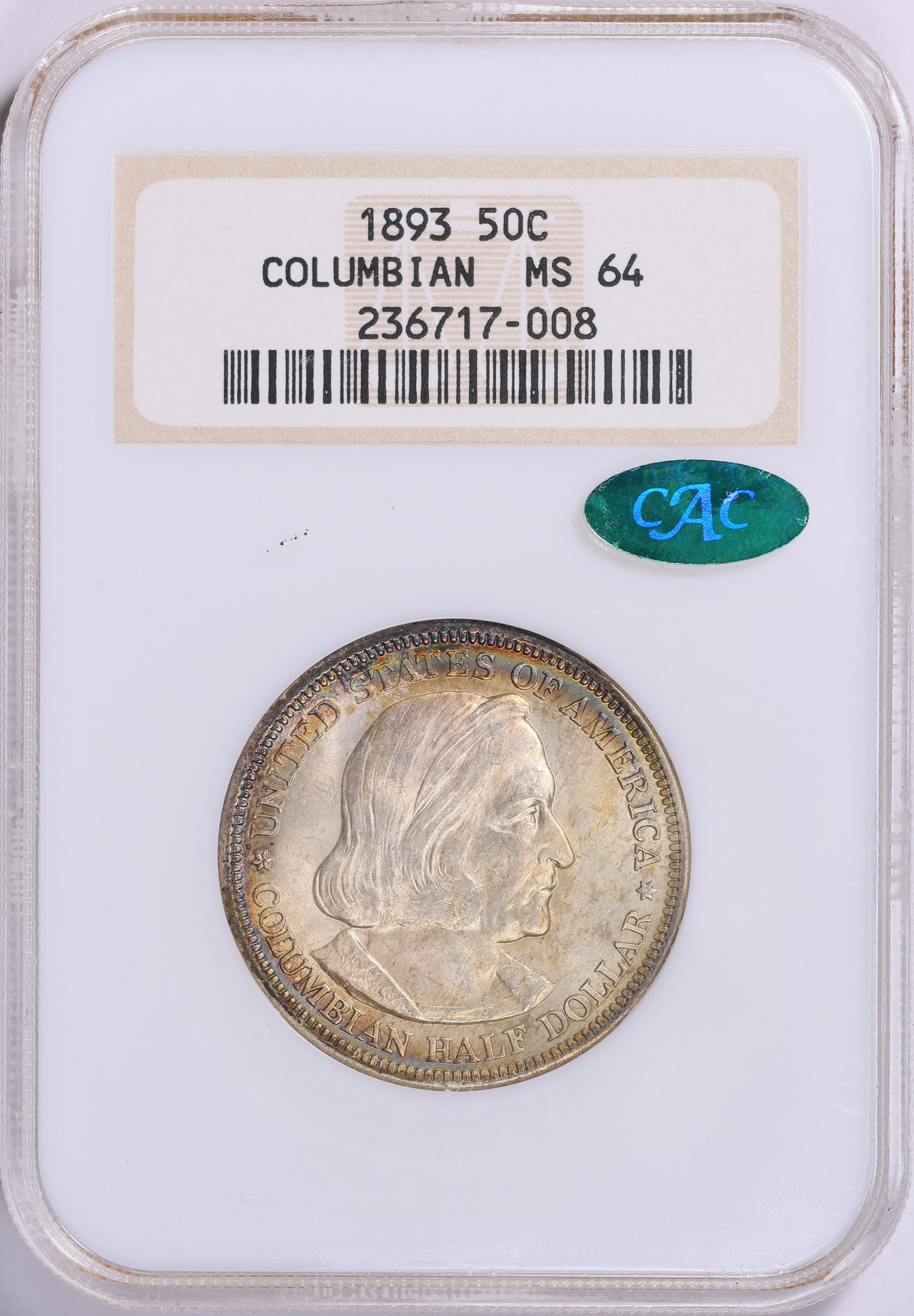 1893 World Columbian Exposition Half Dollar NGC MS-64 (CAC Green